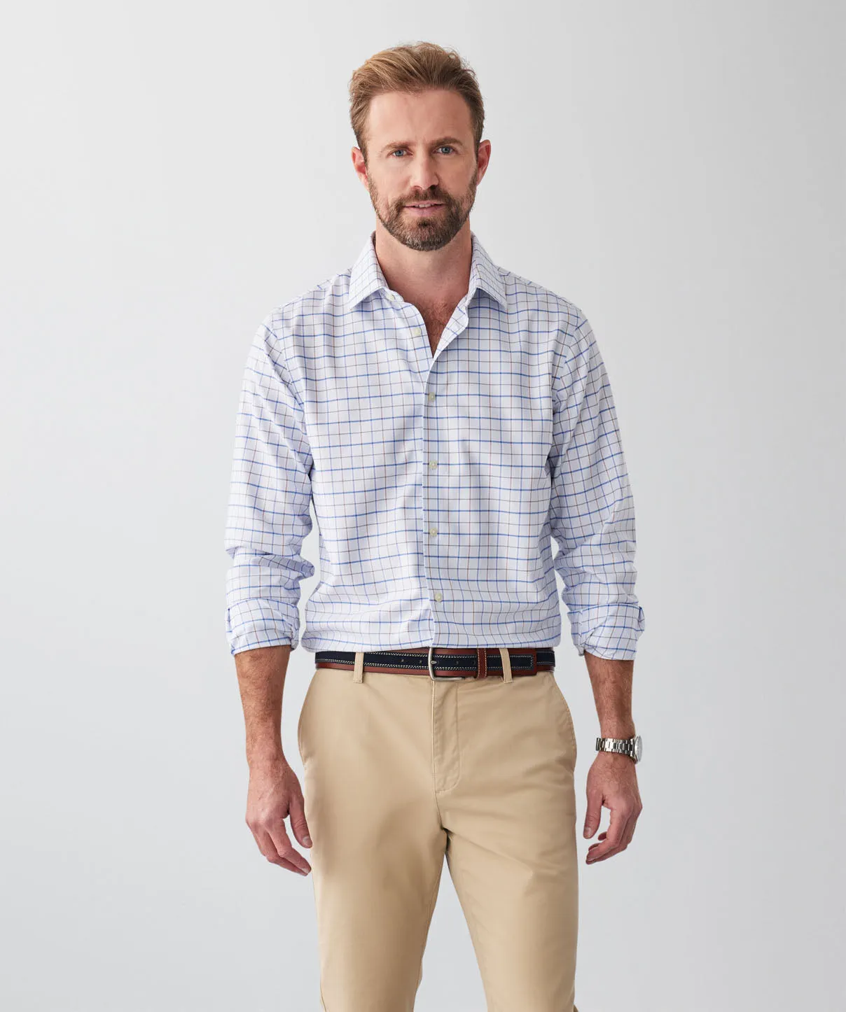 Tailored Fit Non-Iron Dobby Check Long Sleeve Shirt - Sky Blue sold by GAZMAN