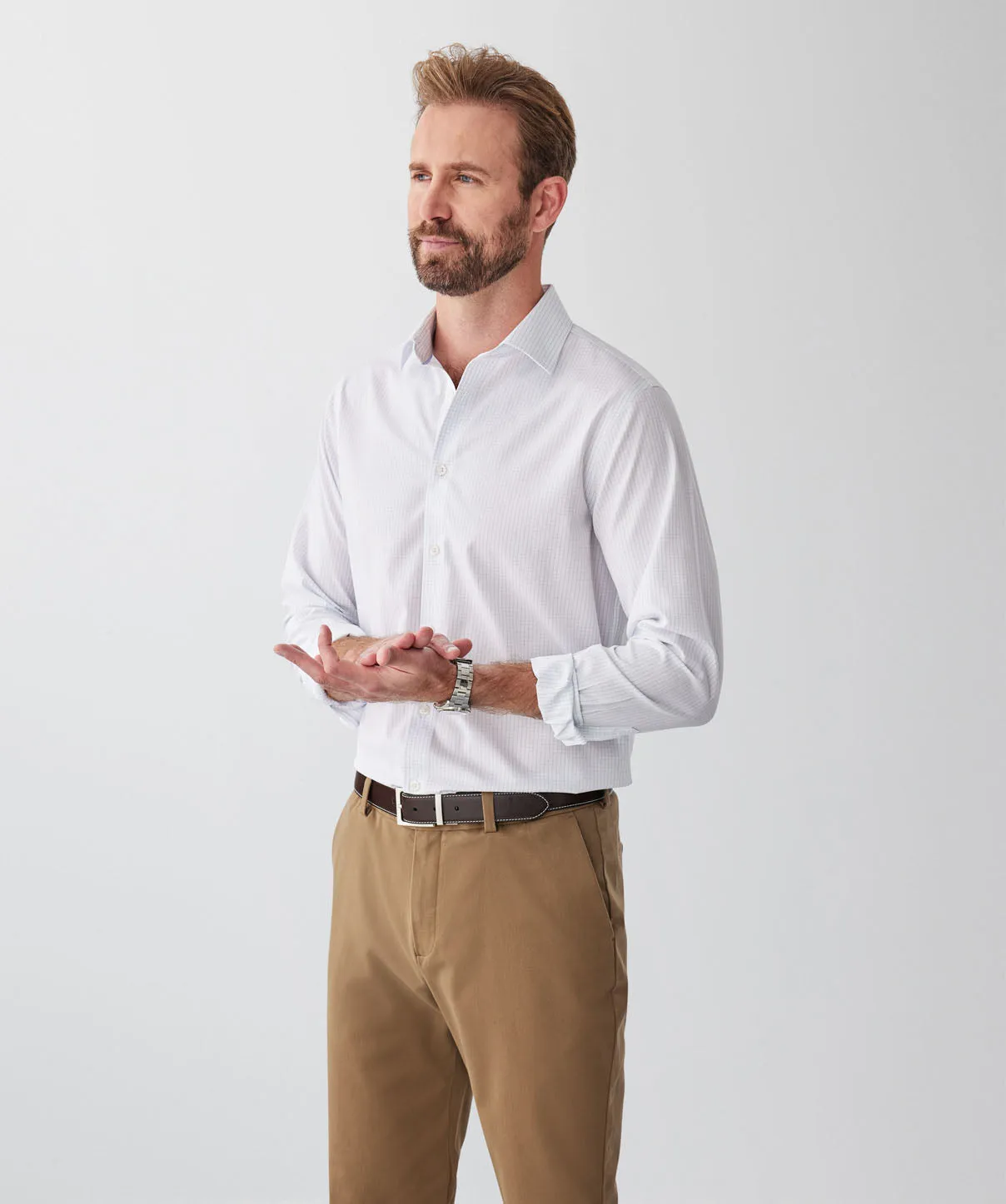 Tailored Fit Non-Iron Poplin Grid Check Long Sleeve Shirt - White sold by GAZMAN product image thumbnail 5