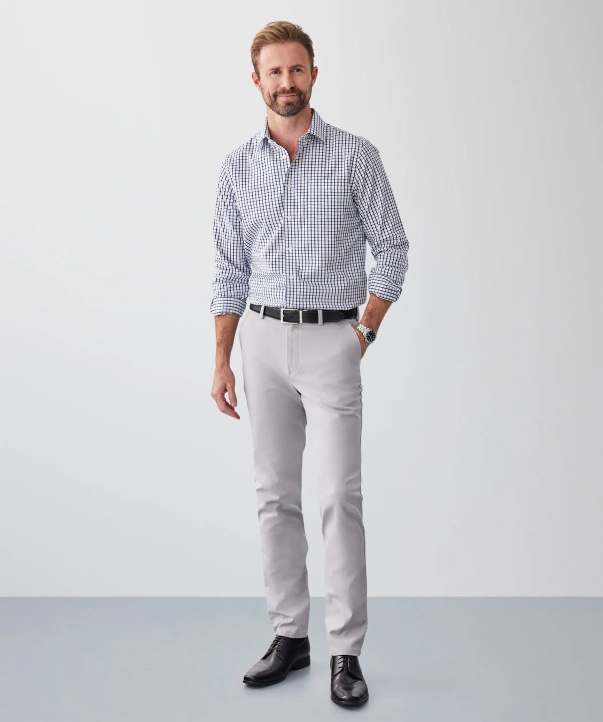 Tailored Fit Non-Iron Twill Check Long Sleeve Shirt - White sold by GAZMAN product image thumbnail 4