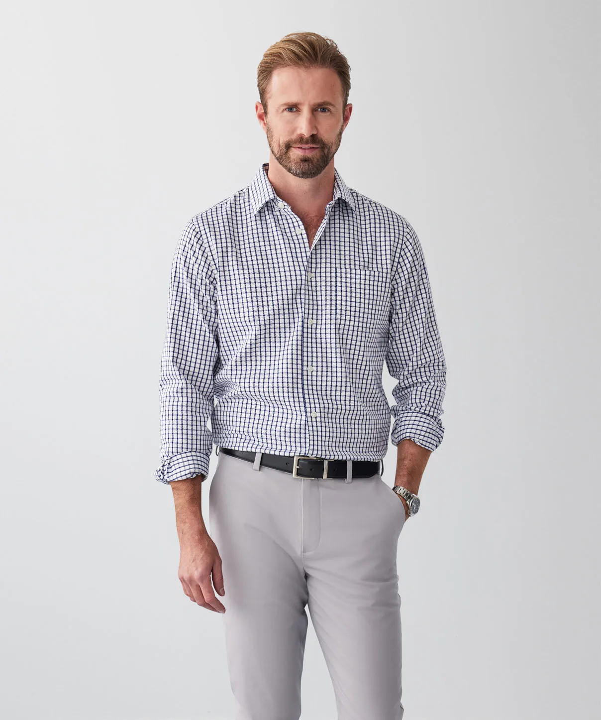 Tailored Fit Non-Iron Twill Check Long Sleeve Shirt - White sold by GAZMAN