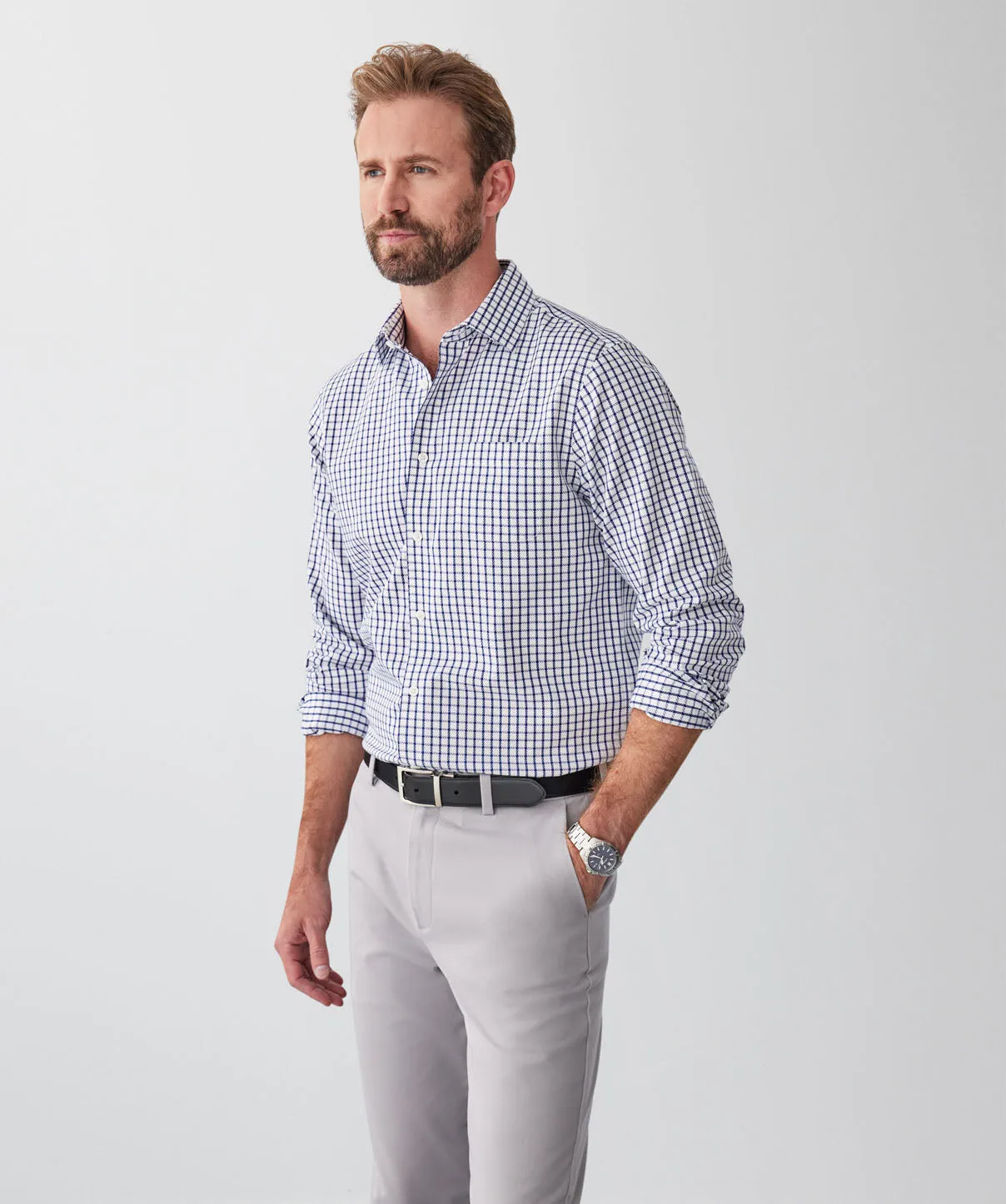 Tailored Fit Non-Iron Twill Check Long Sleeve Shirt - White sold by GAZMAN product image thumbnail 5