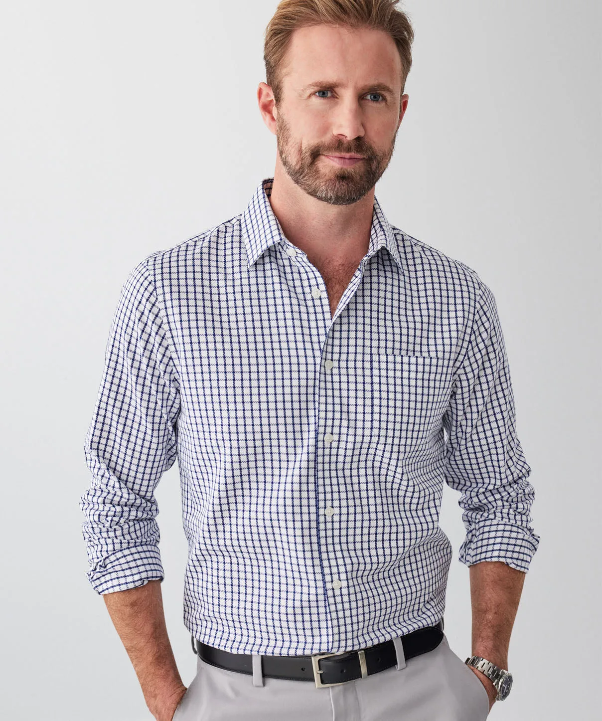 Tailored Fit Non-Iron Twill Check Long Sleeve Shirt - White sold by GAZMAN product image thumbnail 3