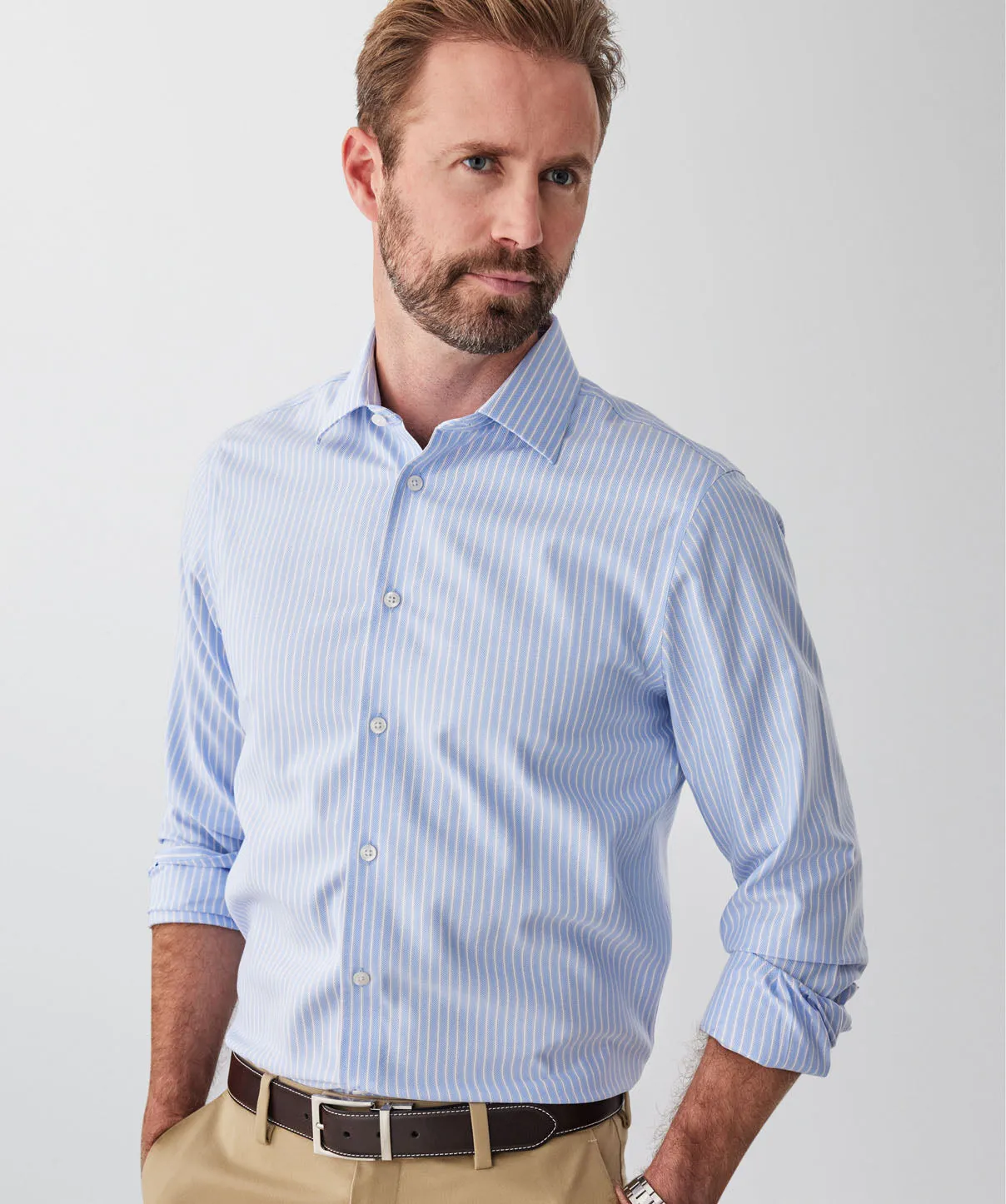 Tailored Fit Non-Iron Dobby Stripe Long Sleeve Shirt - Blue sold by GAZMAN product image thumbnail 3