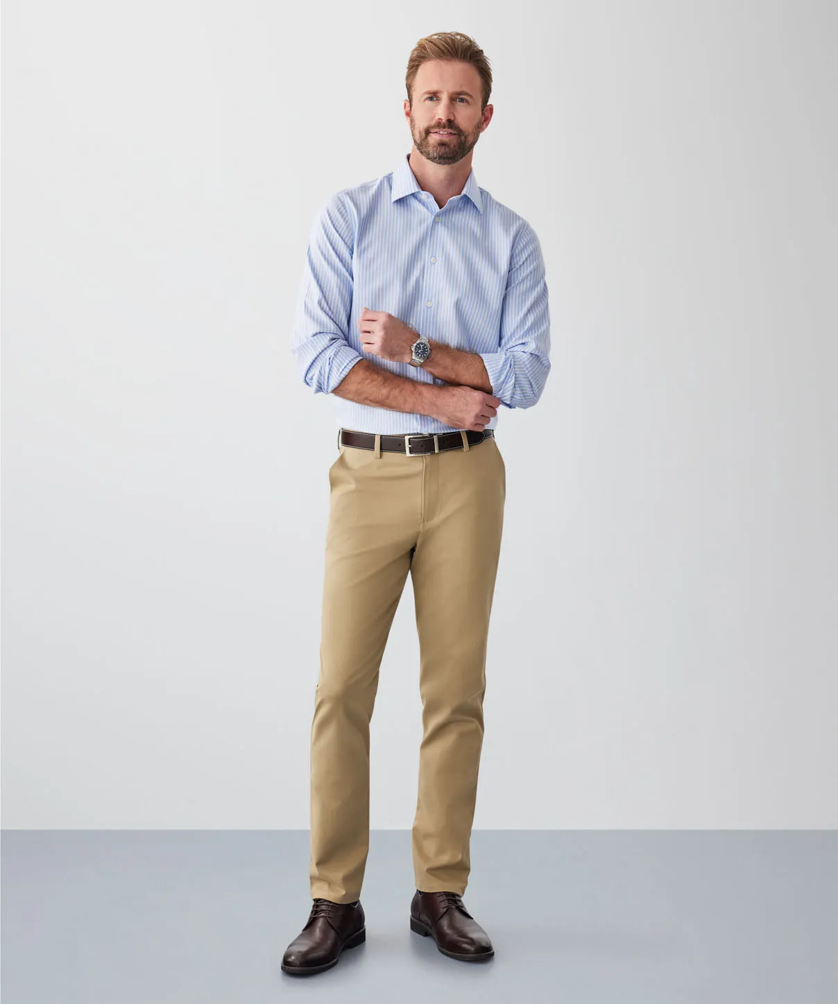 Tailored Fit Non-Iron Dobby Stripe Long Sleeve Shirt - Blue sold by GAZMAN product image thumbnail 4