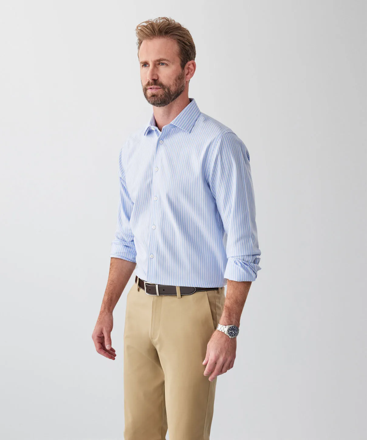 Tailored Fit Non-Iron Dobby Stripe Long Sleeve Shirt - Blue sold by GAZMAN product image thumbnail 5