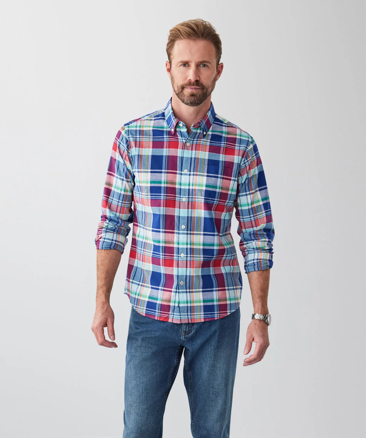Tailored Fit Casual Multi Check Long Sleeve Shirt - Multi sold by GAZMAN