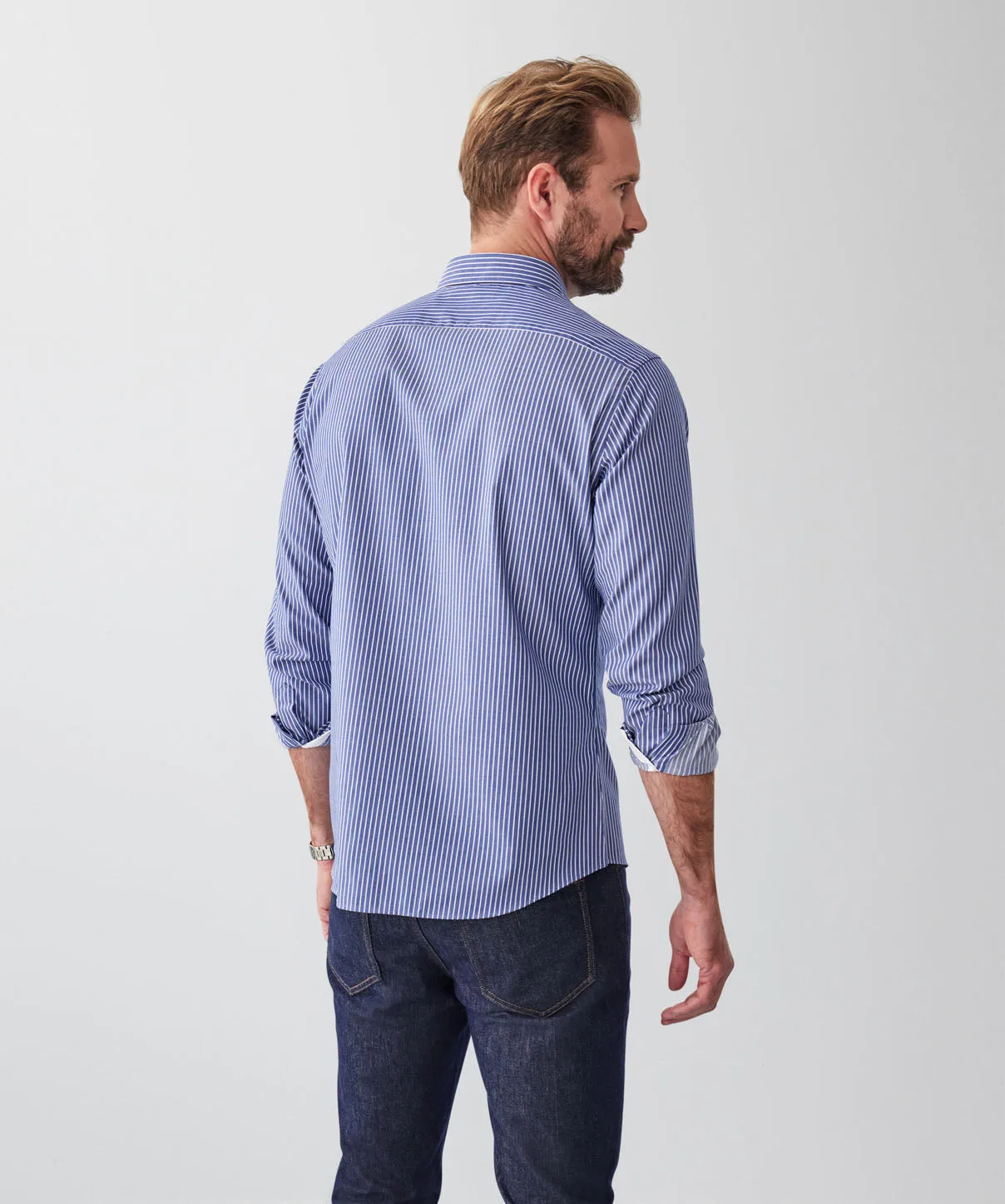 Tailored Fit Easy Care Twill Stripe Long Sleeve Shirt - Indigo sold by GAZMAN product image thumbnail 2