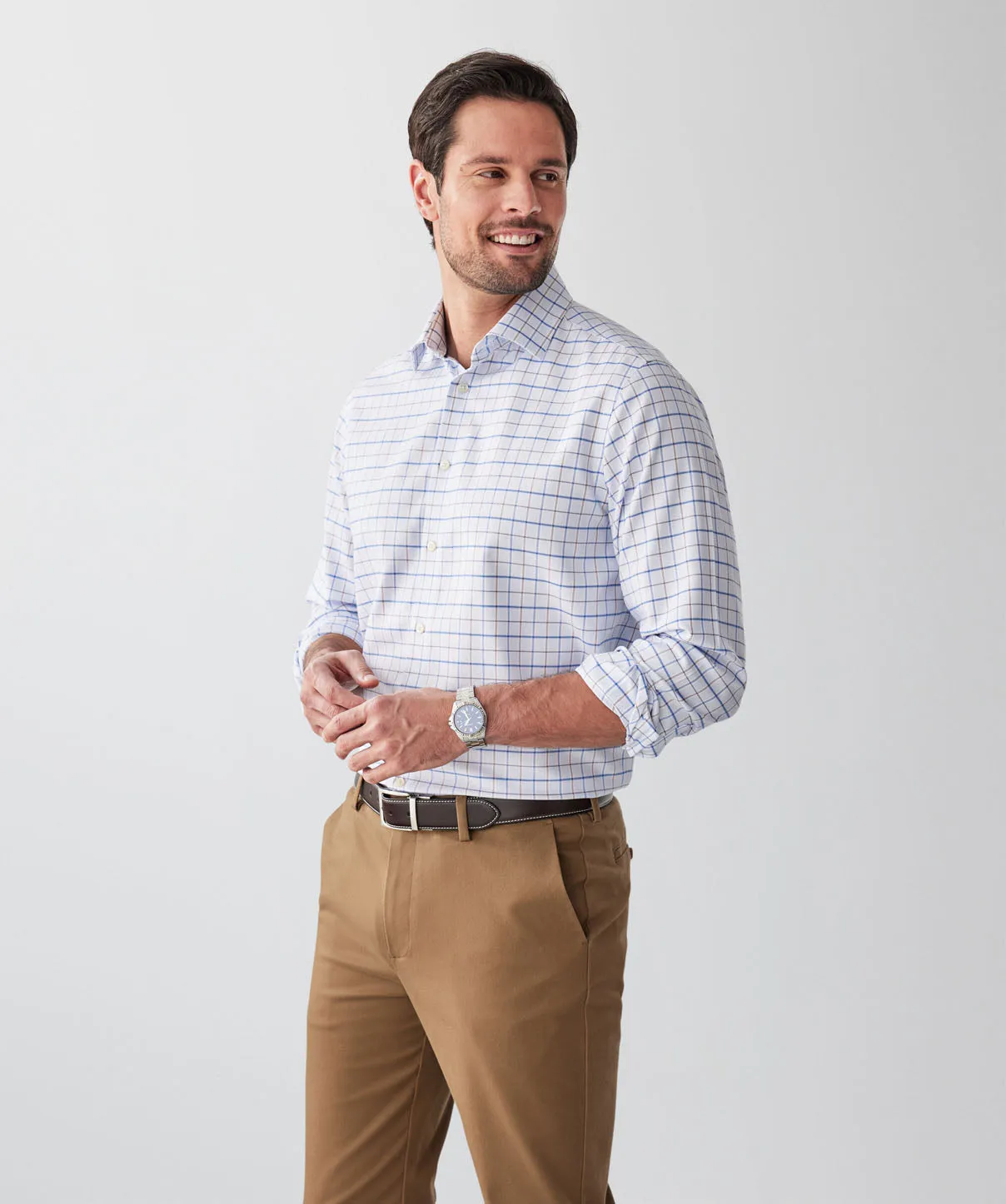 Non-Iron Dobby Check Long Sleeve Shirt - Sky Blue sold by GAZMAN product image thumbnail 5