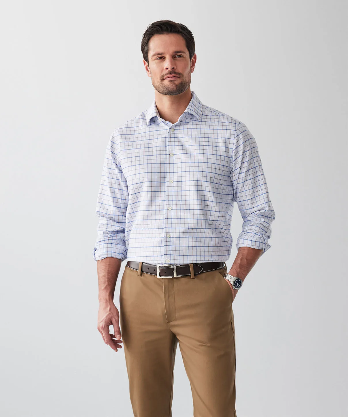 Non-Iron Dobby Check Long Sleeve Shirt - Sky Blue sold by GAZMAN