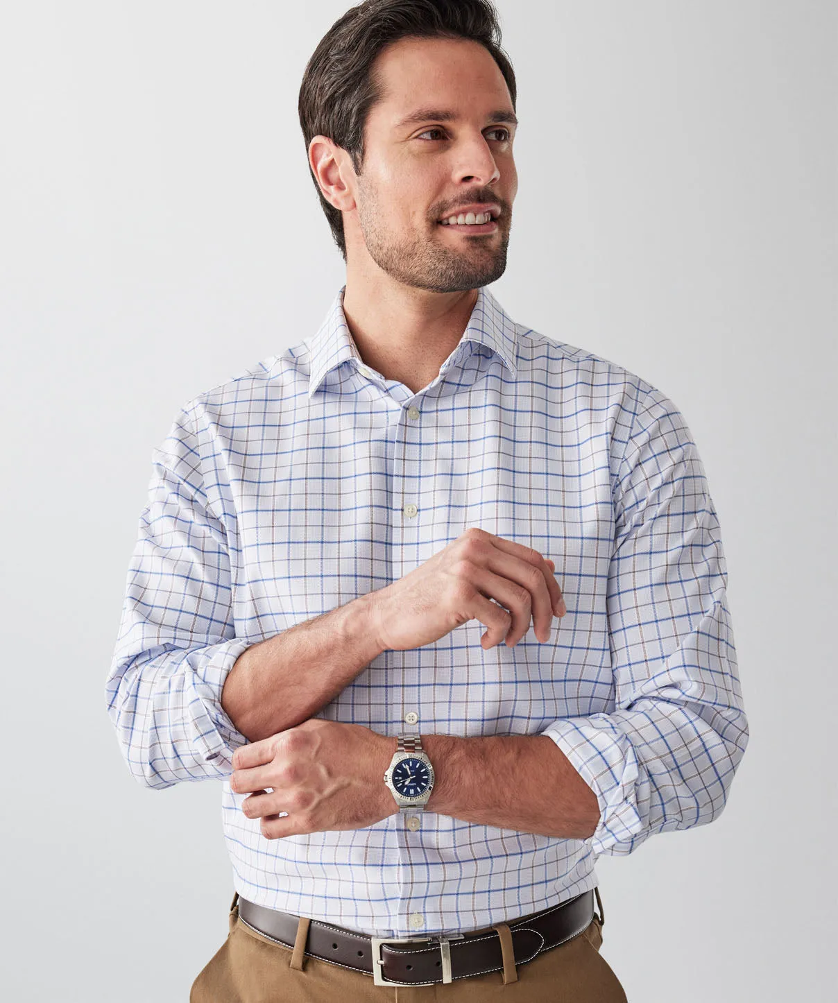Non-Iron Dobby Check Long Sleeve Shirt - Sky Blue sold by GAZMAN product image thumbnail 3