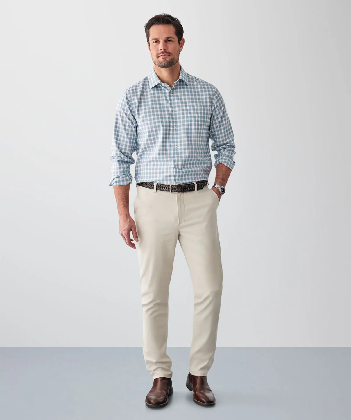 Non-Iron Twill Check Long Sleeve Shirt - Sage sold by GAZMAN product image thumbnail 4