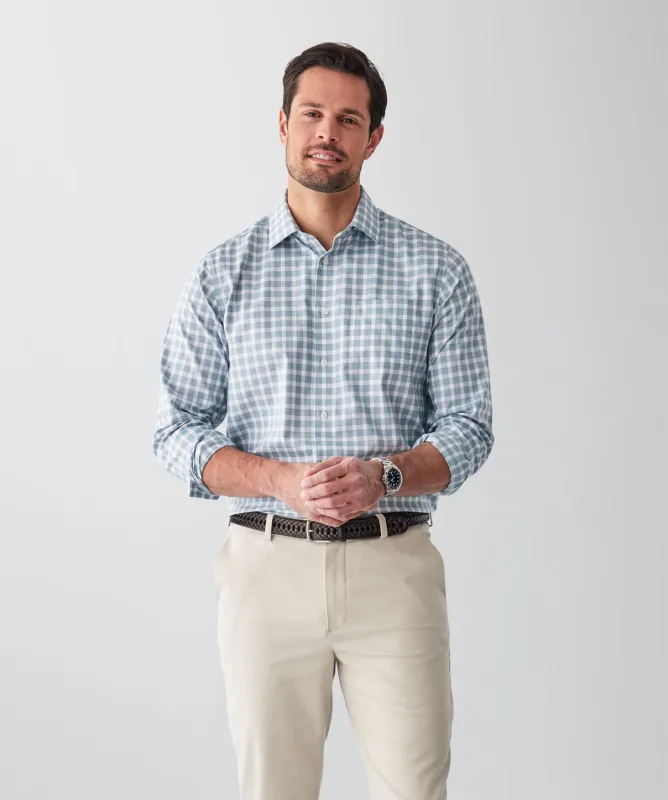 Non-Iron Twill Check Long Sleeve Shirt - Sage sold by GAZMAN