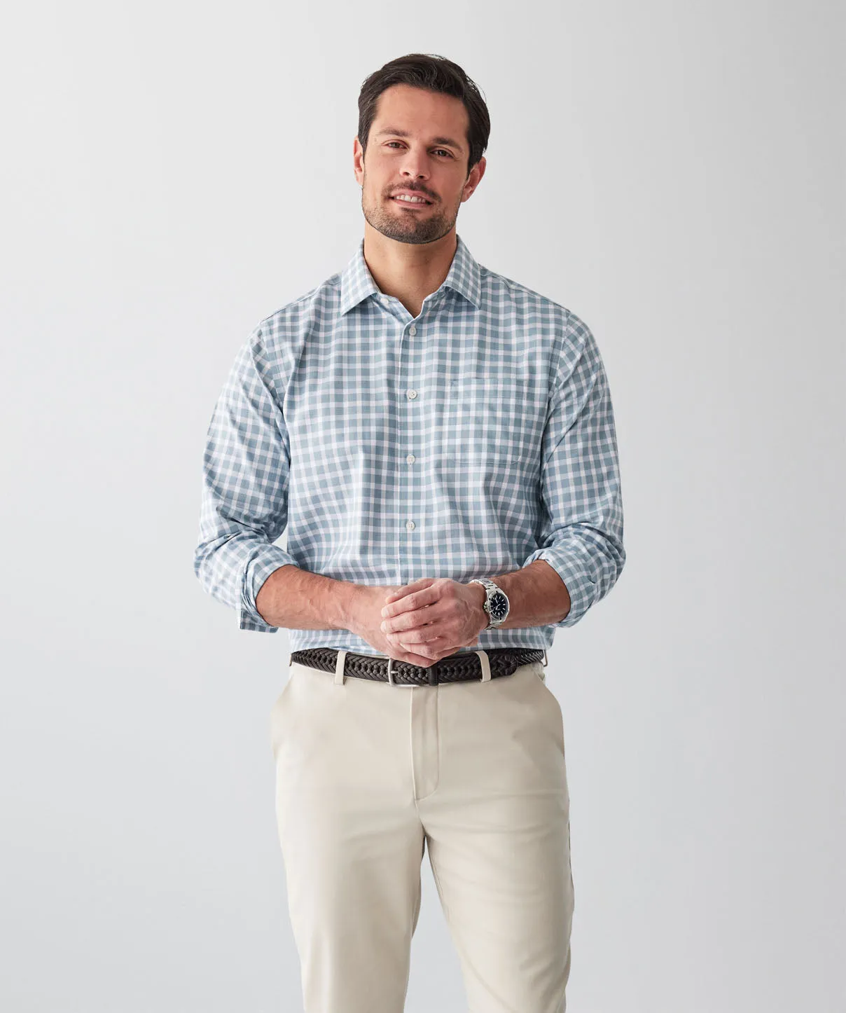 Non-Iron Twill Check Long Sleeve Shirt - Sage sold by GAZMAN