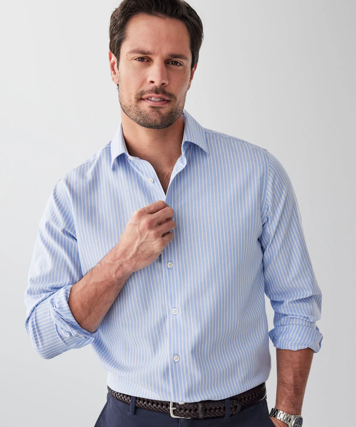 Non-Iron Dobby Stripe Long Sleeve Shirt - Blue sold by GAZMAN product image thumbnail 3