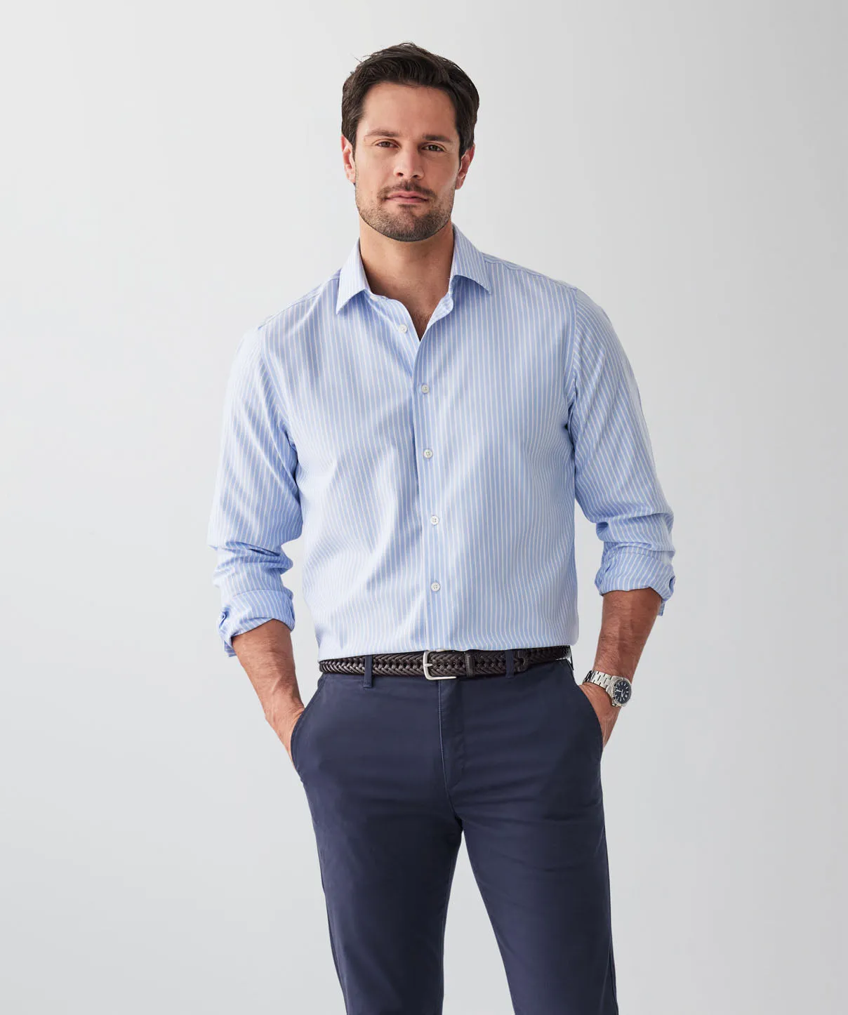 Non-Iron Dobby Stripe Long Sleeve Shirt - Blue sold by GAZMAN