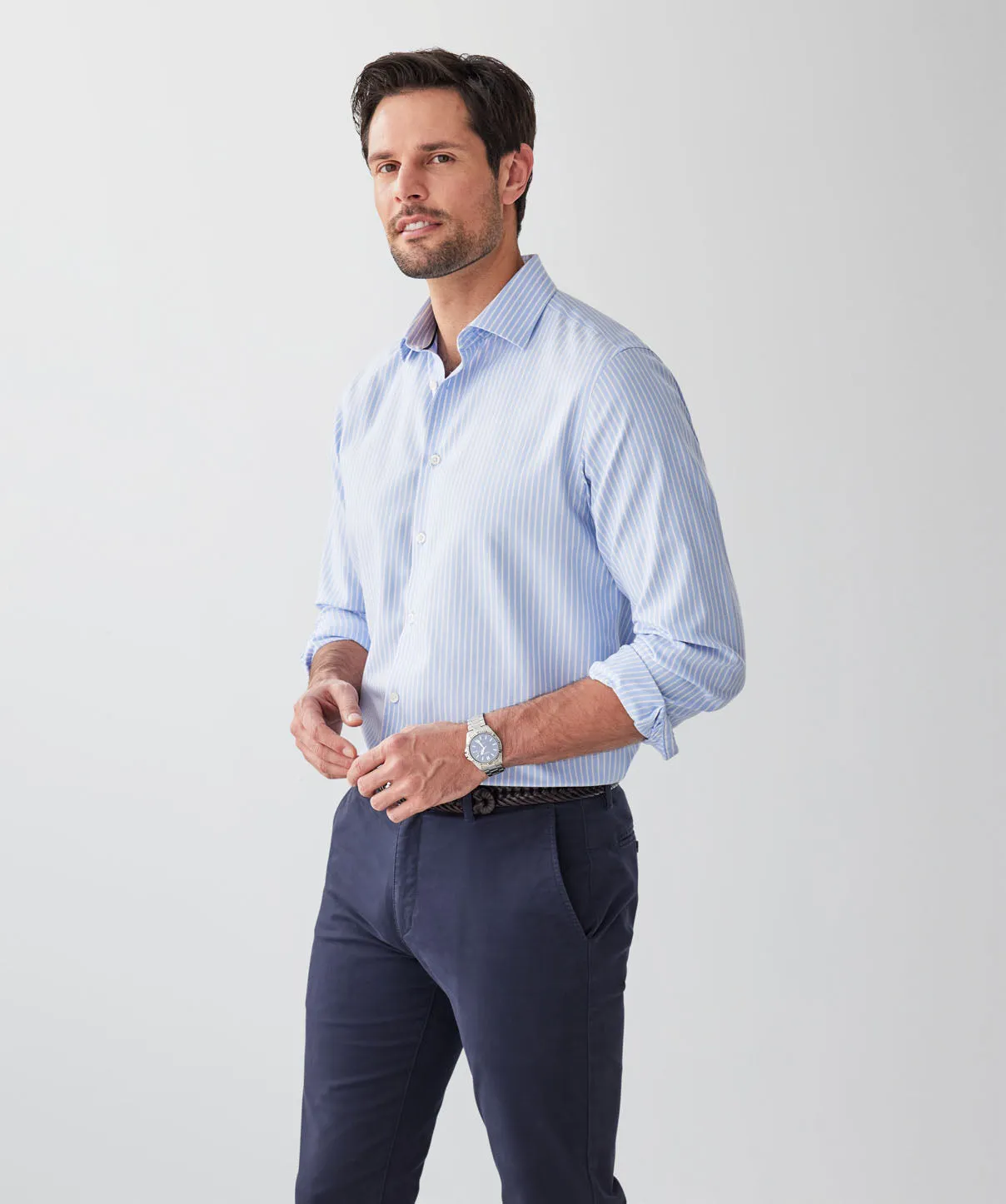 Non-Iron Dobby Stripe Long Sleeve Shirt - Blue sold by GAZMAN product image thumbnail 5