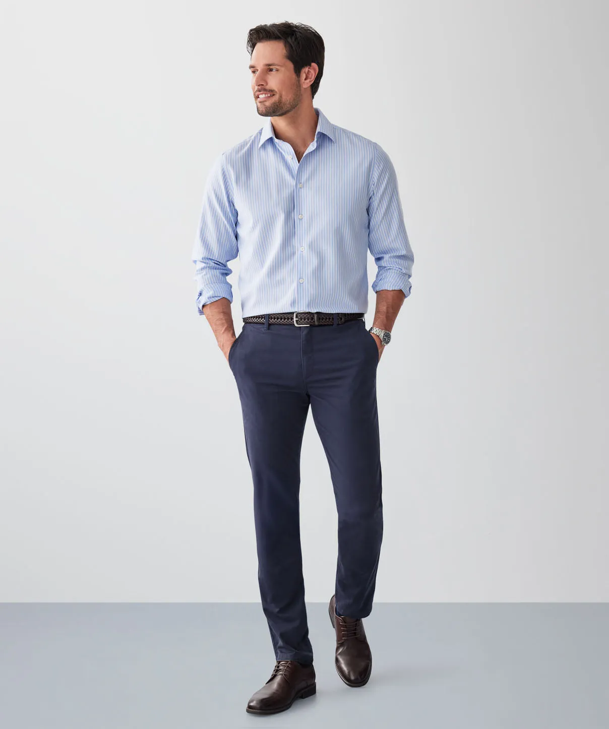 Non-Iron Dobby Stripe Long Sleeve Shirt - Blue sold by GAZMAN product image thumbnail 4