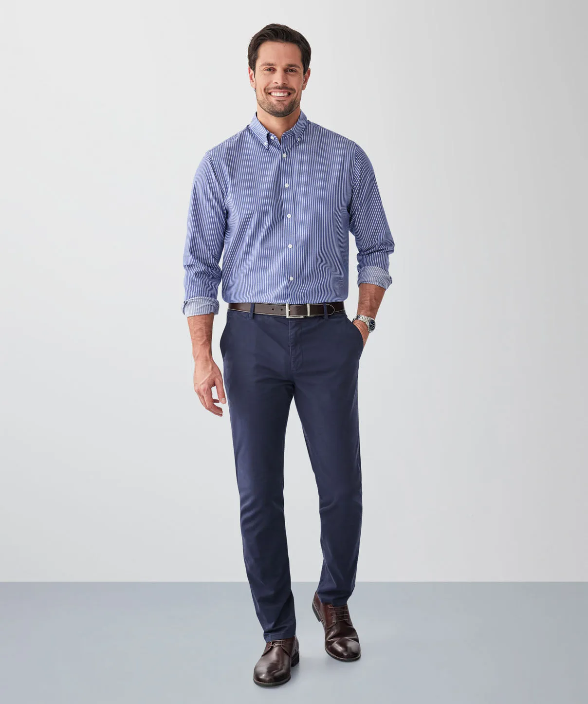 Easy Care Twill Stripe Long Sleeve Shirt - Indigo sold by GAZMAN product image thumbnail 4