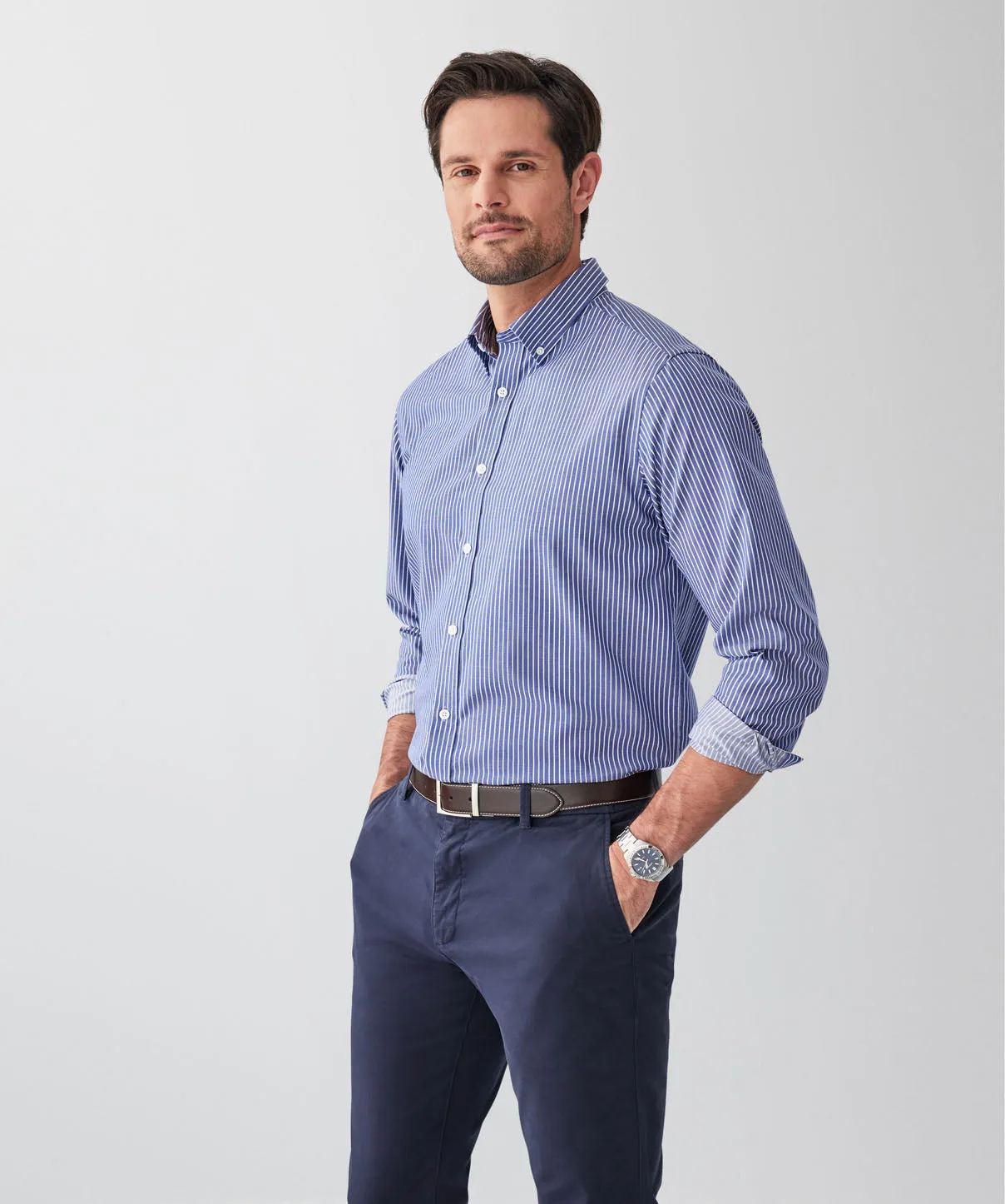 Easy Care Twill Stripe Long Sleeve Shirt - Indigo sold by GAZMAN product image thumbnail 5