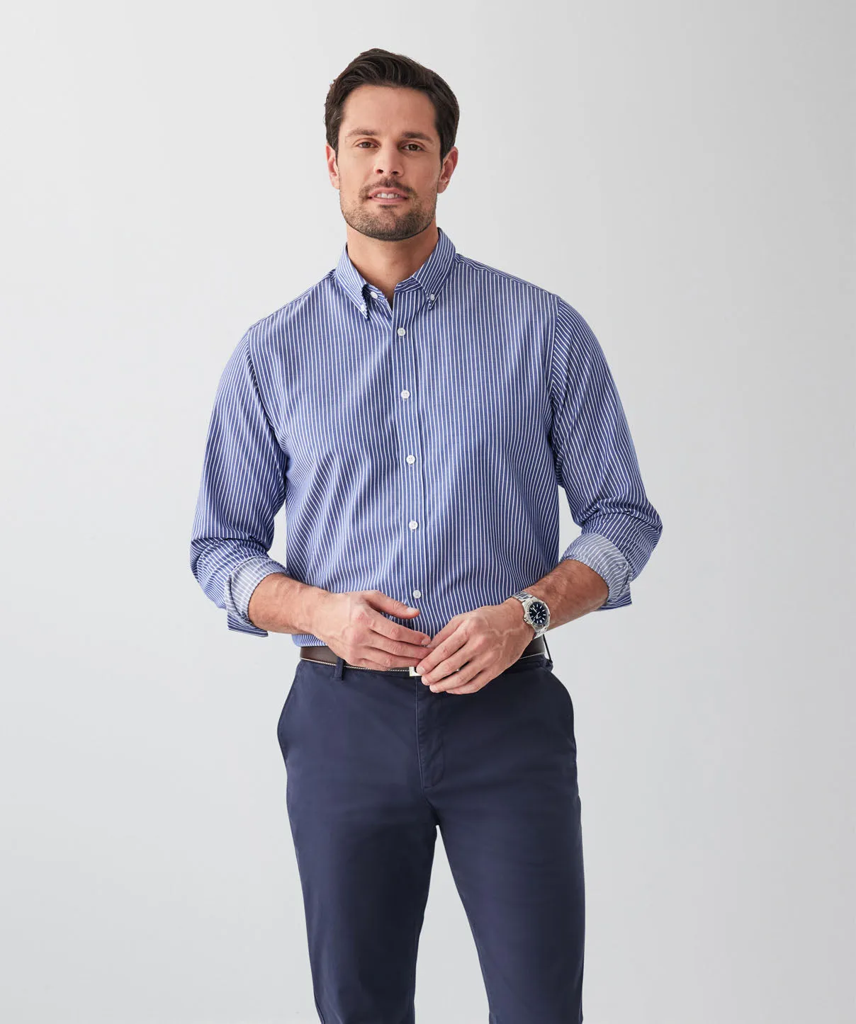 Easy Care Twill Stripe Long Sleeve Shirt - Indigo sold by GAZMAN