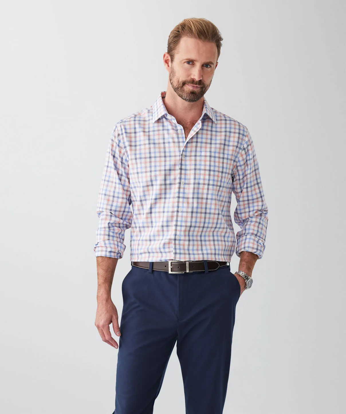 Non-Iron Dobby Twill Check Long Sleeve Shirt - Multi Check sold by GAZMAN