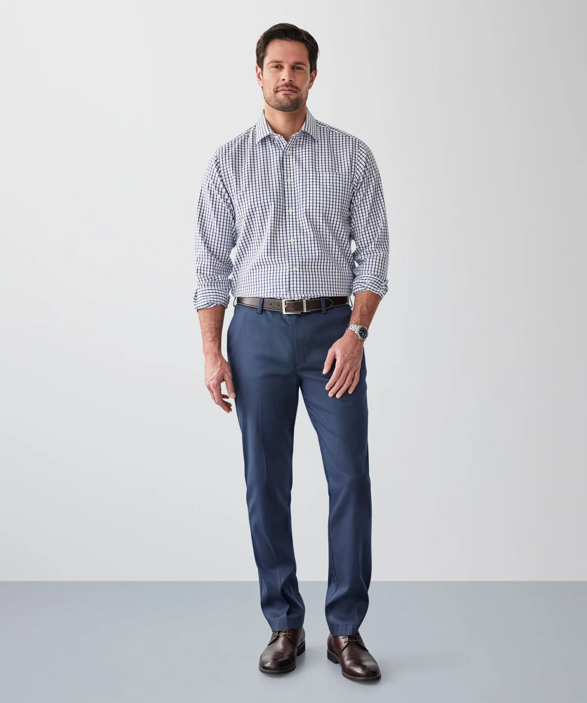 Non-Iron Twill Check Long Sleeve Shirt - White sold by GAZMAN product image thumbnail 4