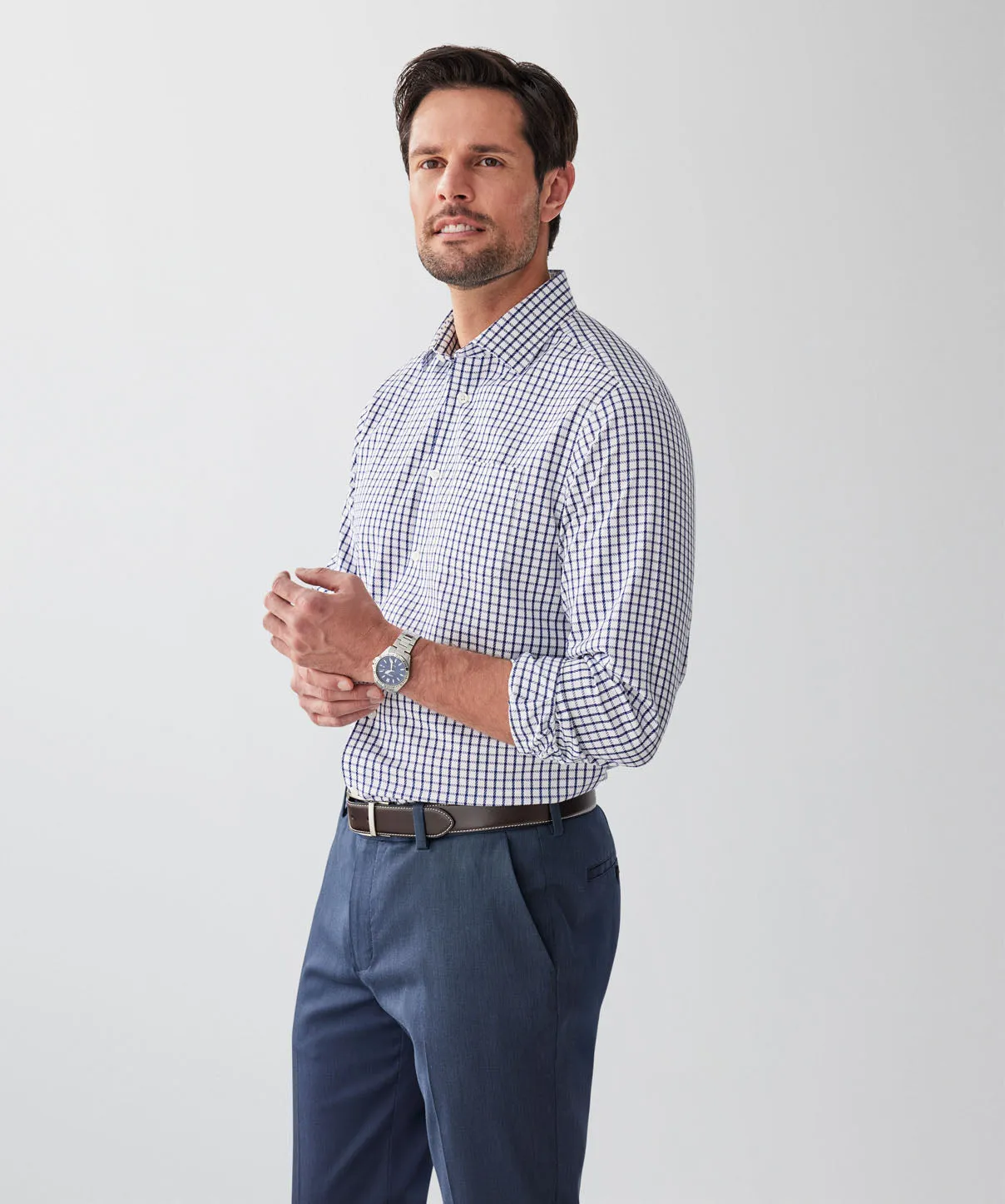 Non-Iron Twill Check Long Sleeve Shirt - White sold by GAZMAN product image thumbnail 5