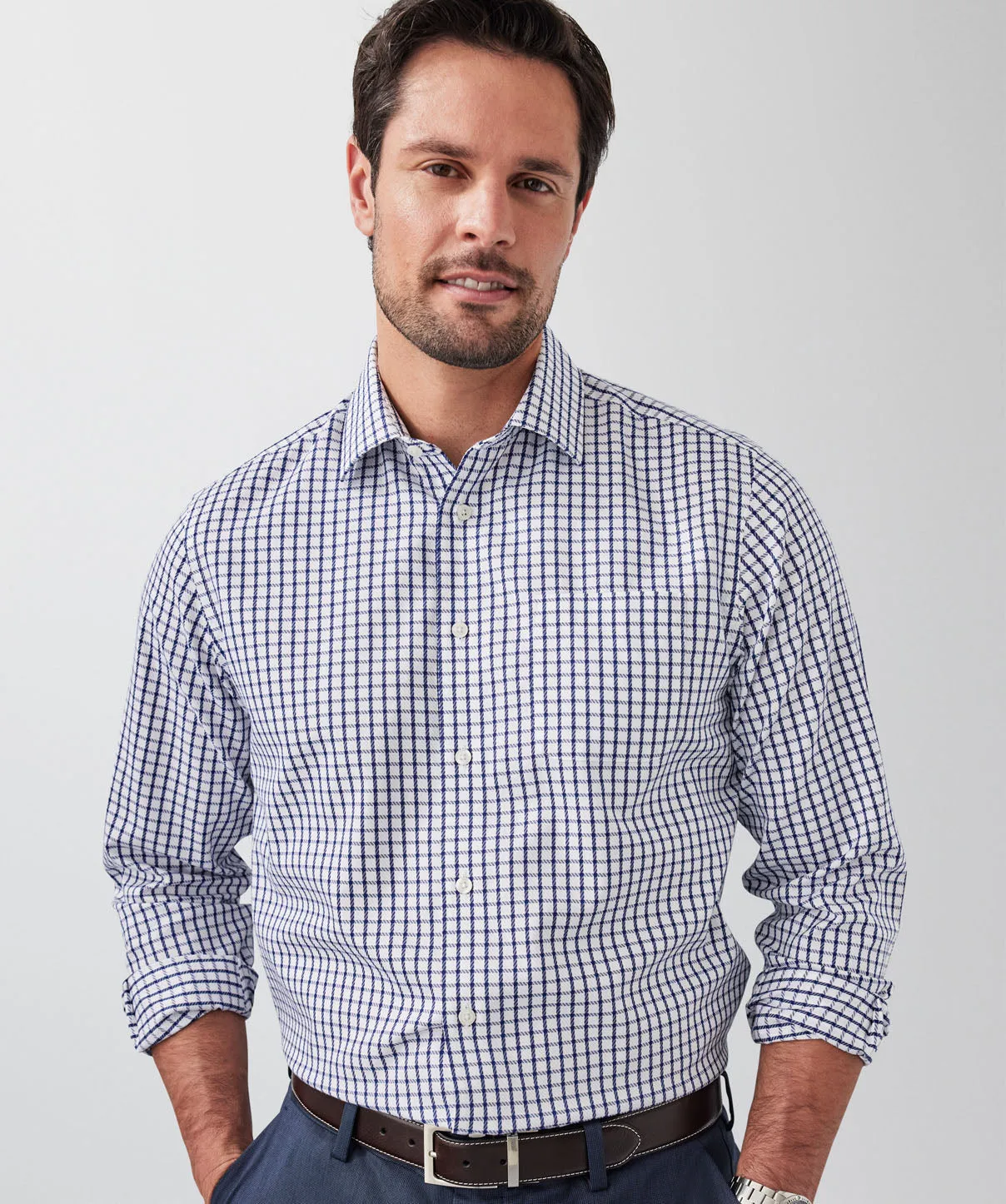 Non-Iron Twill Check Long Sleeve Shirt - White sold by GAZMAN product image thumbnail 3