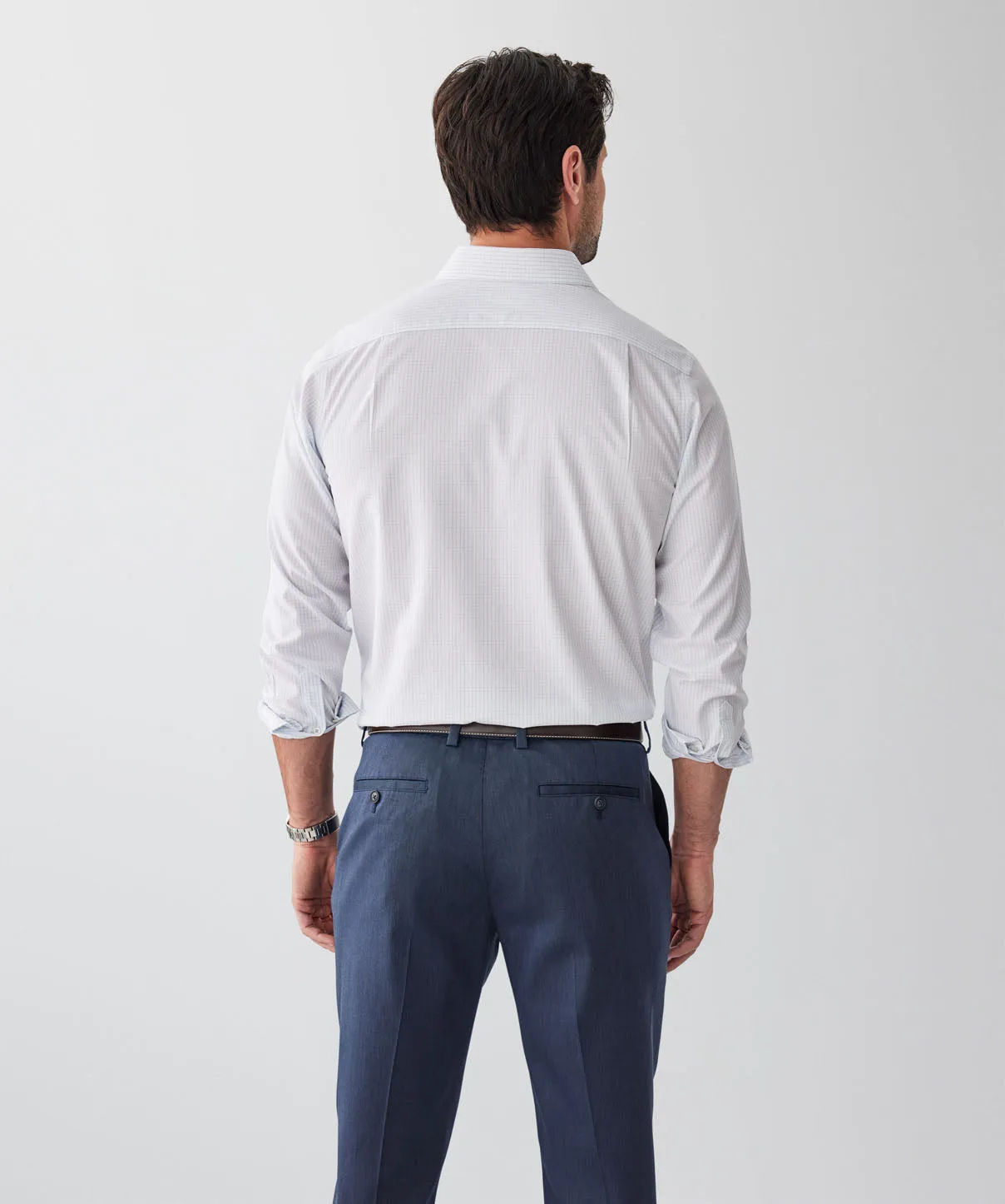 Non-Iron Poplin Grid Check Long Sleeve Shirt - White sold by GAZMAN product image thumbnail 2