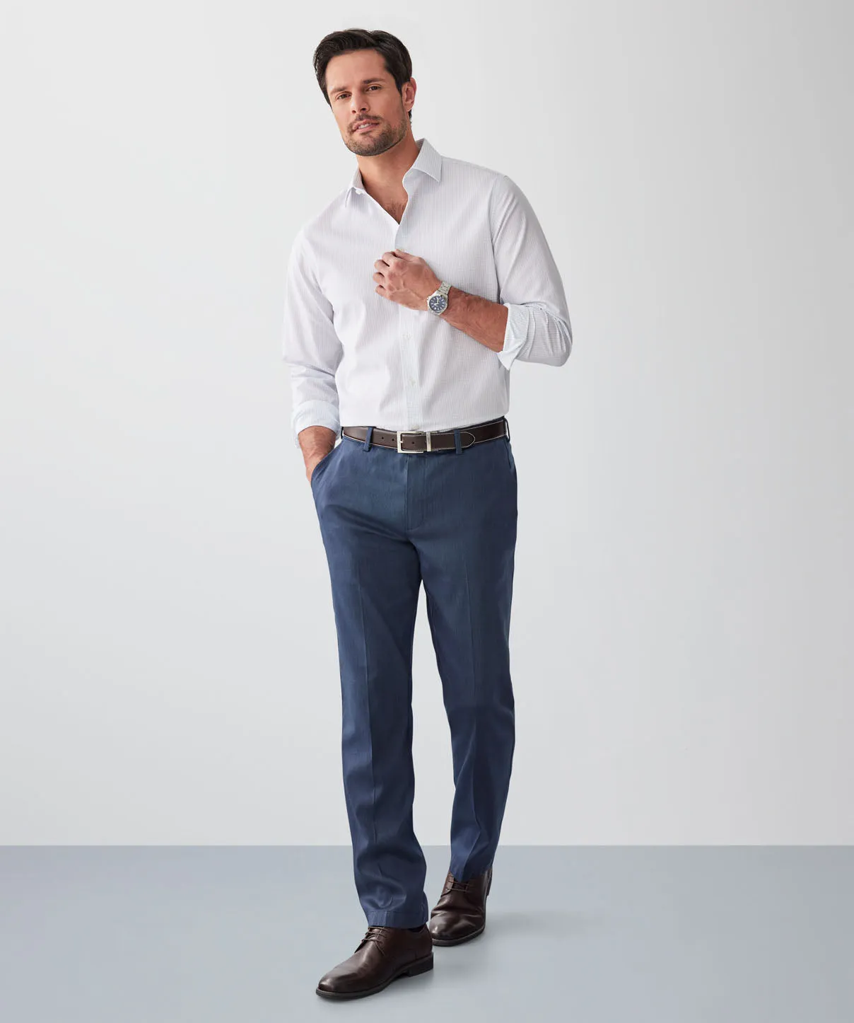 Non-Iron Poplin Grid Check Long Sleeve Shirt - White sold by GAZMAN product image thumbnail 4