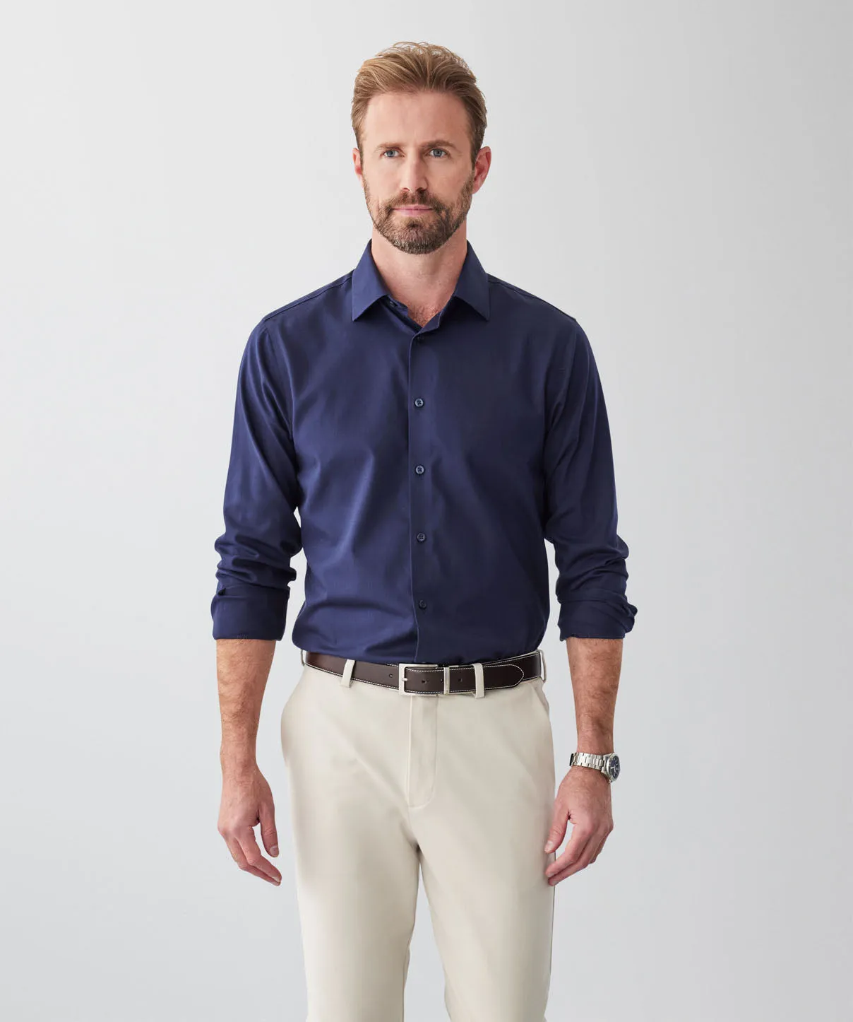 Tailored Non-Iron Dobby Long Sleeve Shirt - Navy sold by GAZMAN