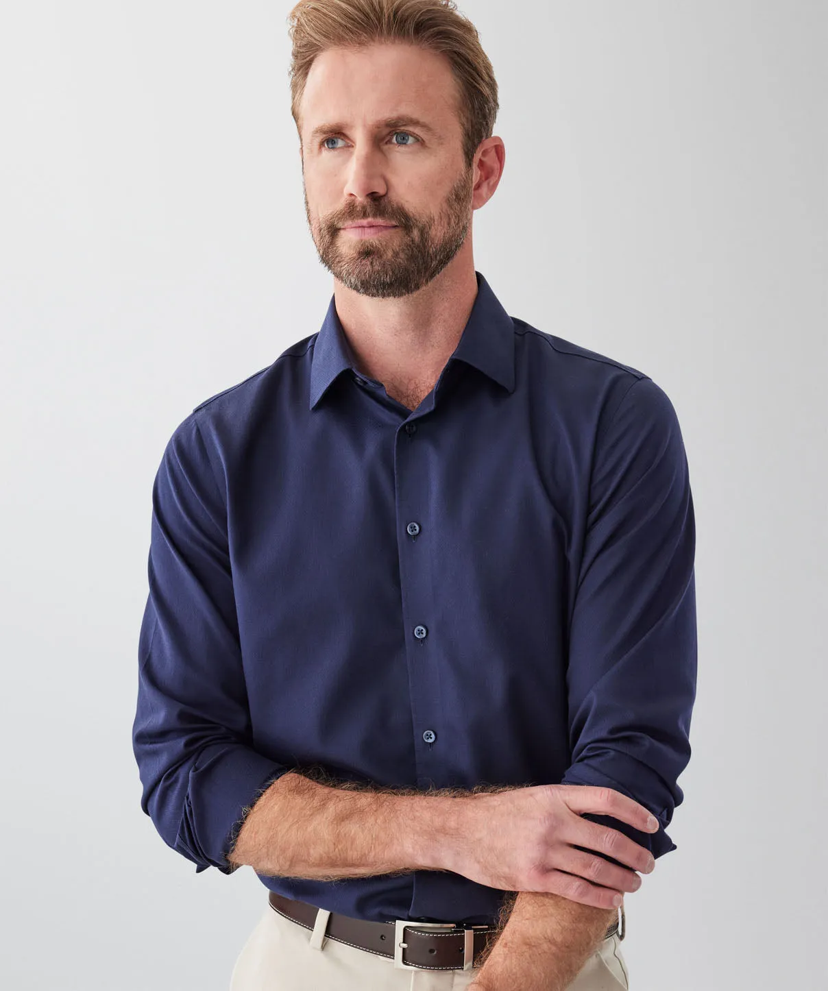 Tailored Non-Iron Dobby Long Sleeve Shirt - Navy sold by GAZMAN product image thumbnail 3