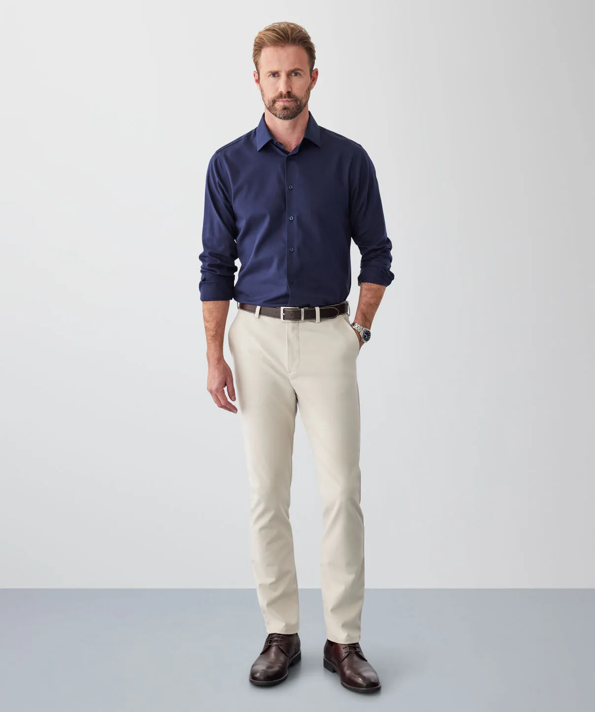 Tailored Non-Iron Dobby Long Sleeve Shirt - Navy sold by GAZMAN product image thumbnail 4