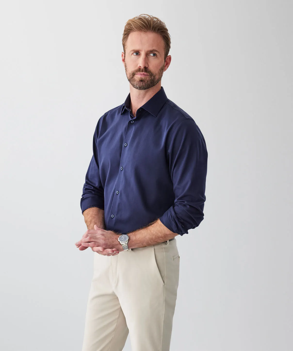 Tailored Non-Iron Dobby Long Sleeve Shirt - Navy sold by GAZMAN product image thumbnail 5