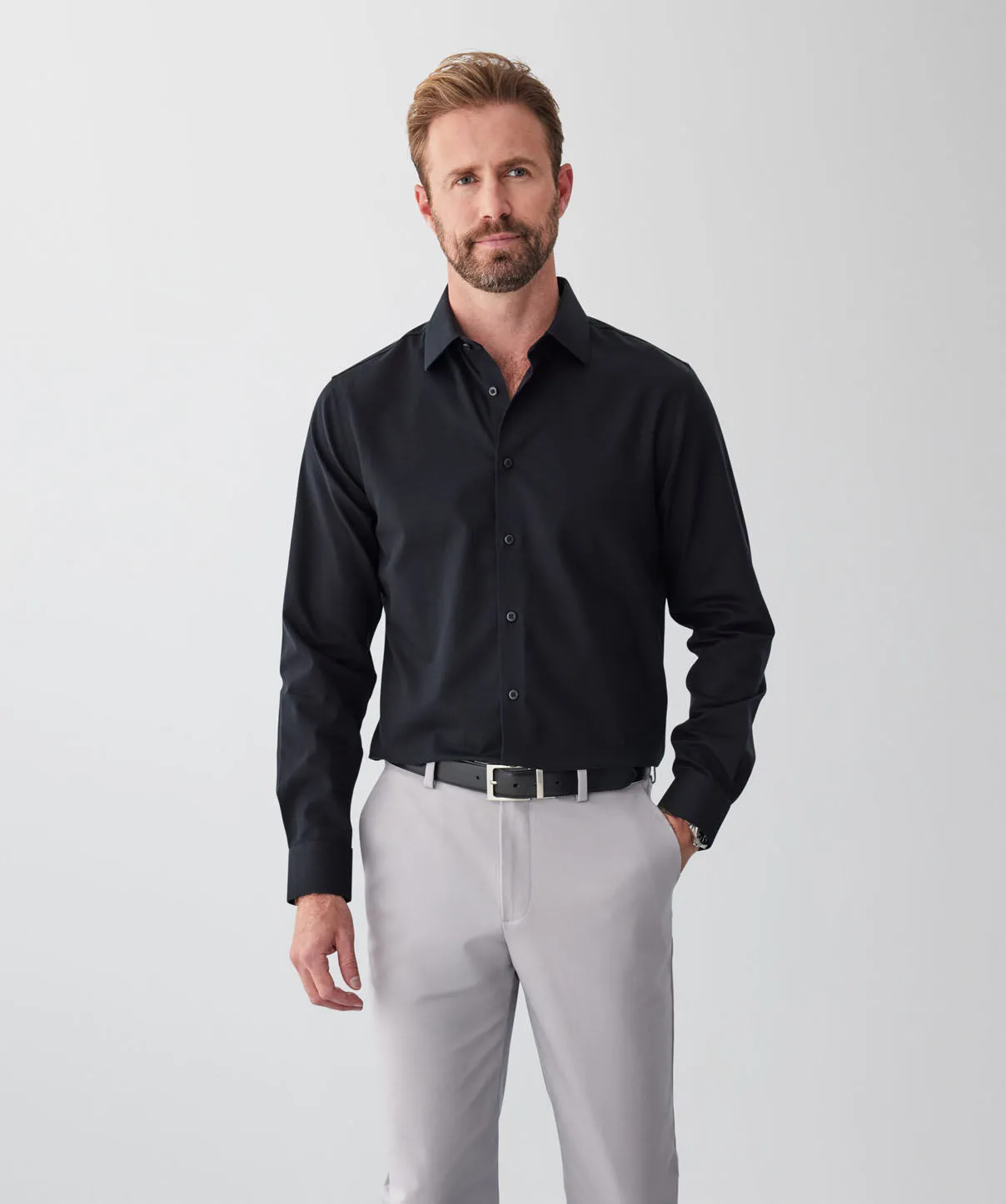 Tailored Non-Iron Dobby Long Sleeve Shirt - Black sold by GAZMAN