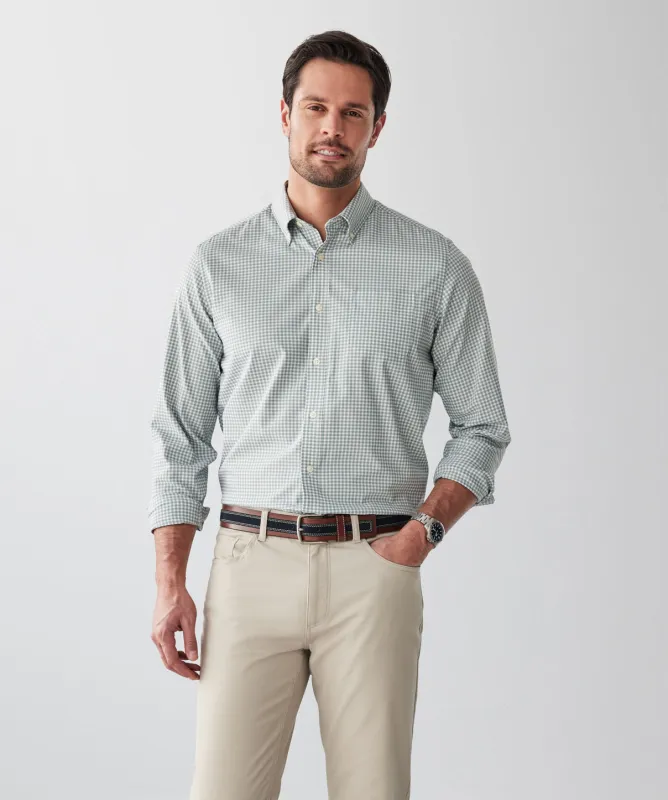 GAZFLEX Performance Oxford Gingham Long Sleeve Shirt - Sage sold by GAZMAN