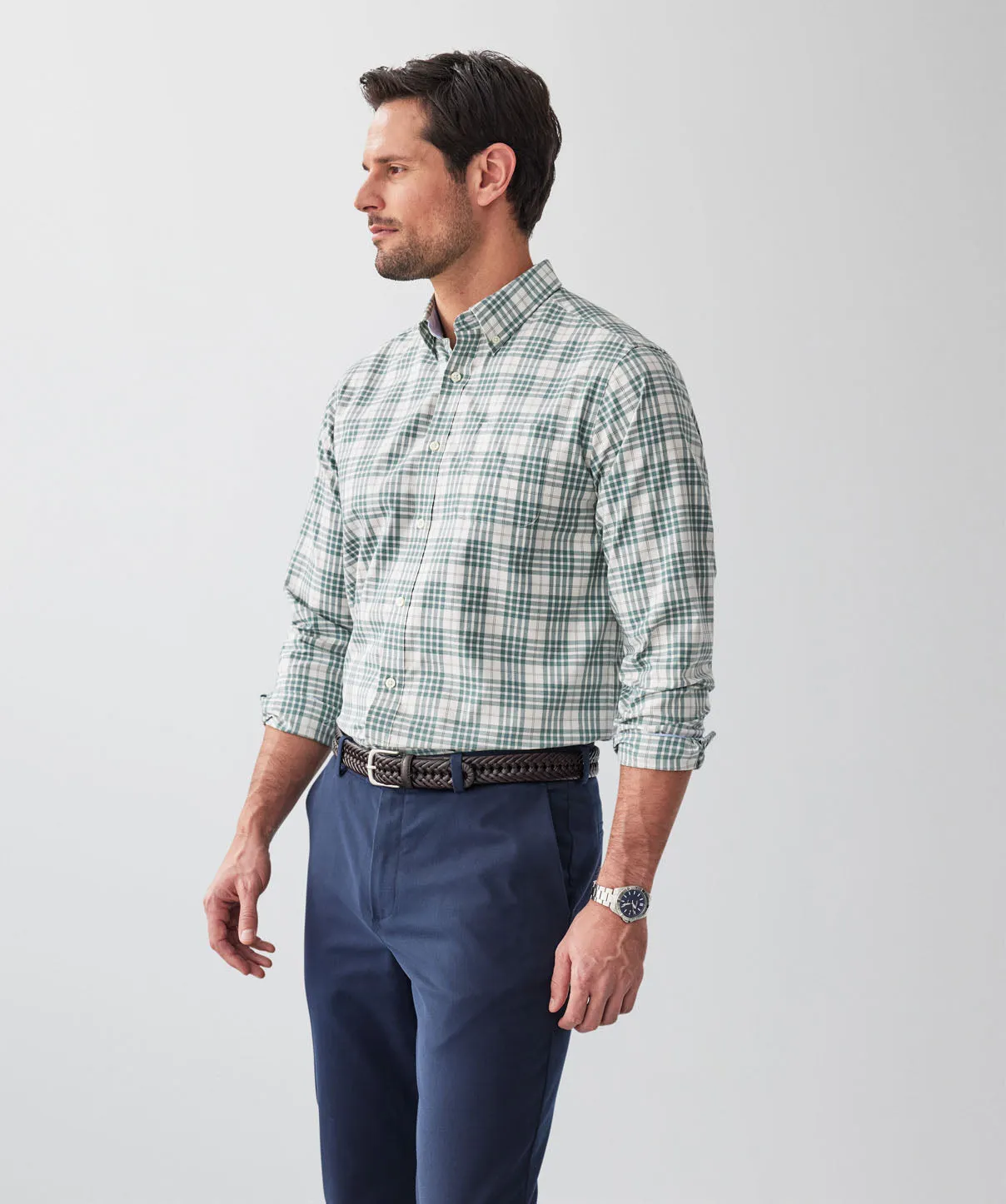 Easy Care Twill Check Long Sleeve Shirt - Sage sold by GAZMAN product image thumbnail 5