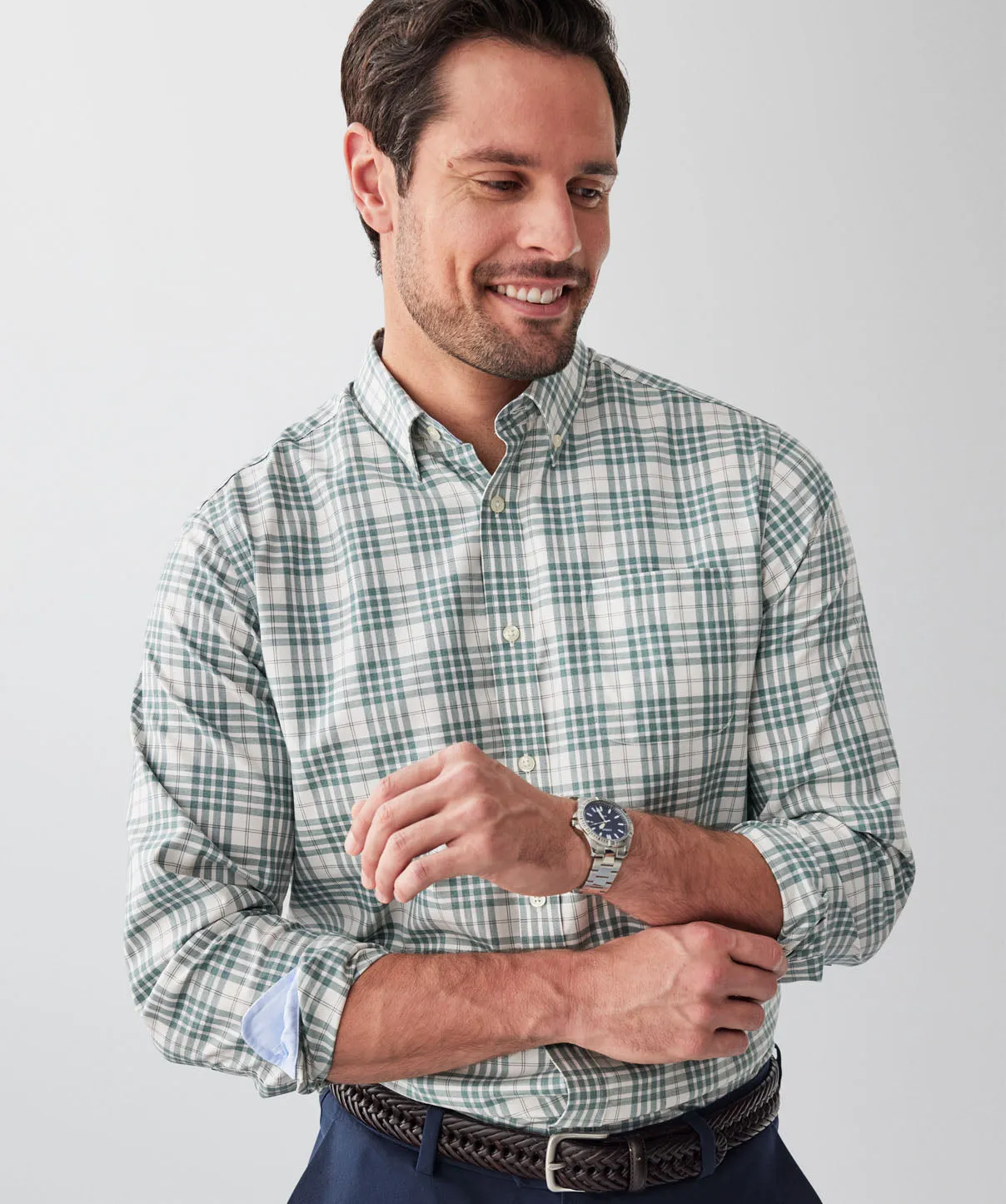 Easy Care Twill Check Long Sleeve Shirt - Sage sold by GAZMAN product image thumbnail 3