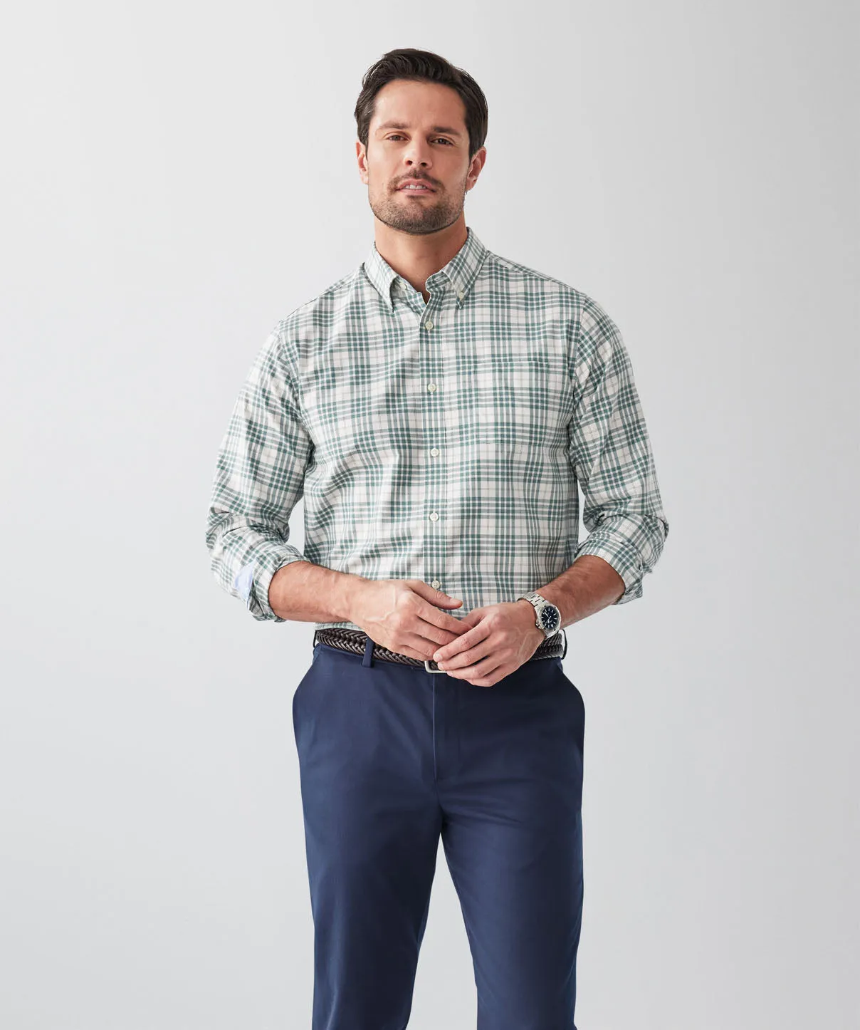 Easy Care Twill Check Long Sleeve Shirt - Sage sold by GAZMAN