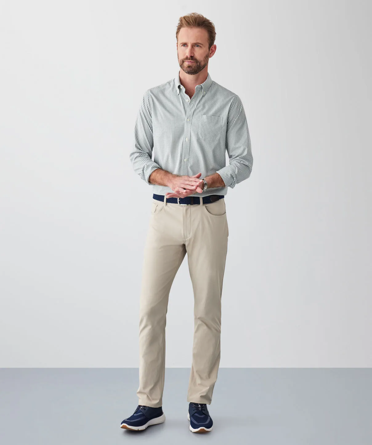 Tailored Fit GAZFLEX Performance Oxford Gingham Long Sleeve Shirt - Sage sold by GAZMAN product image thumbnail 4