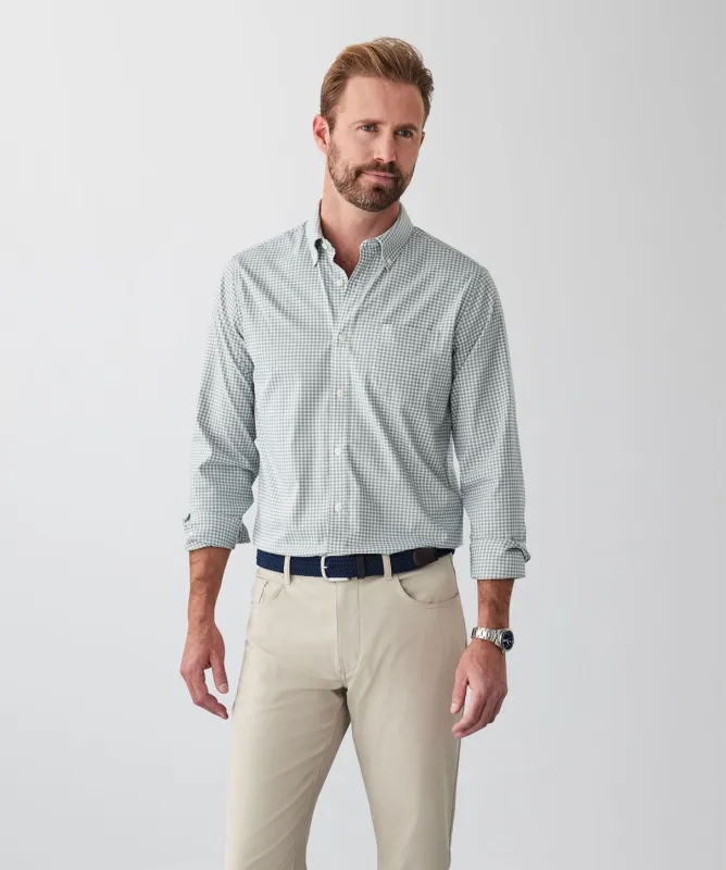 Tailored Fit GAZFLEX Performance Oxford Gingham Long Sleeve Shirt - Sage sold by GAZMAN