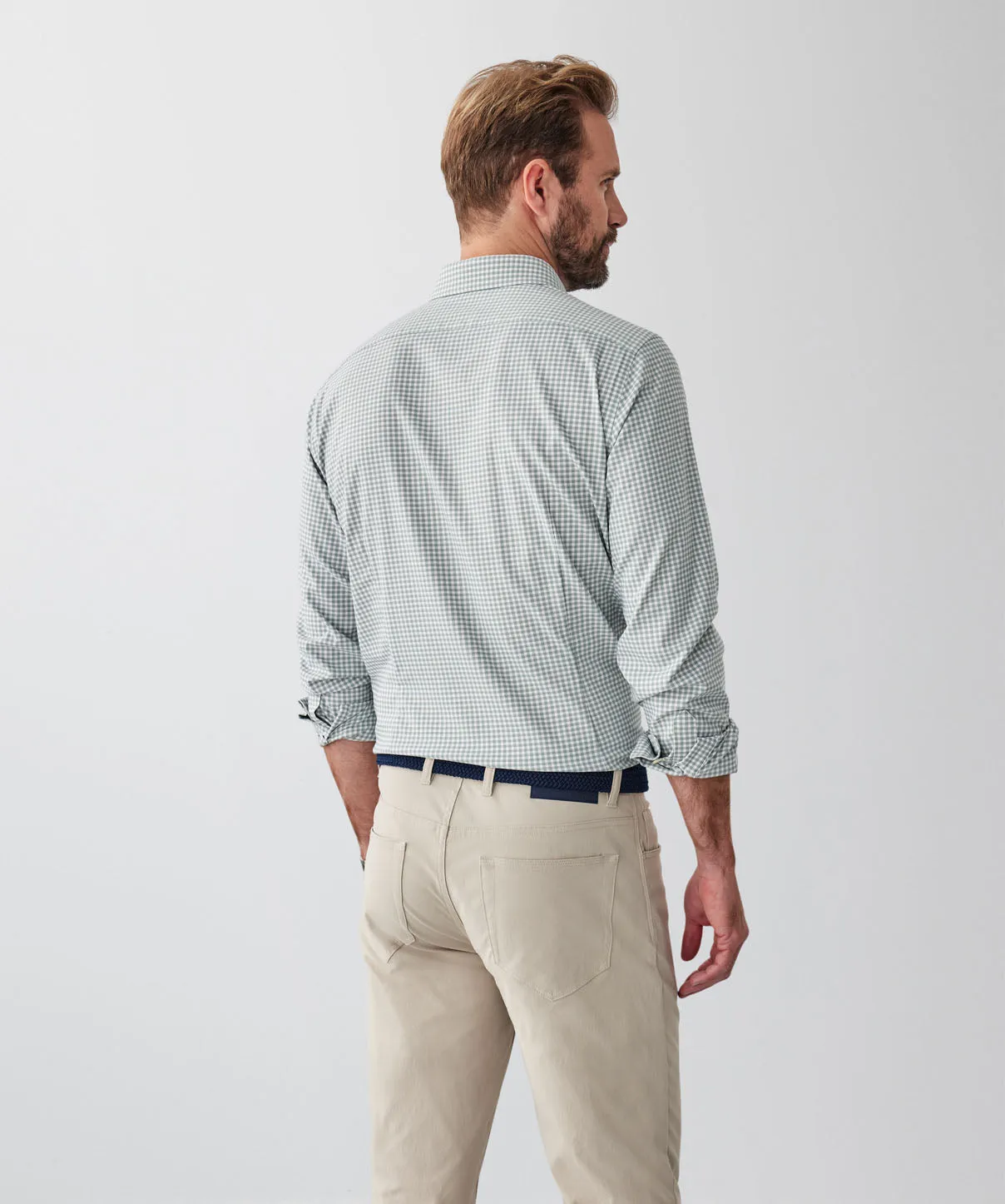 Tailored Fit GAZFLEX Performance Oxford Gingham Long Sleeve Shirt - Sage sold by GAZMAN product image thumbnail 2
