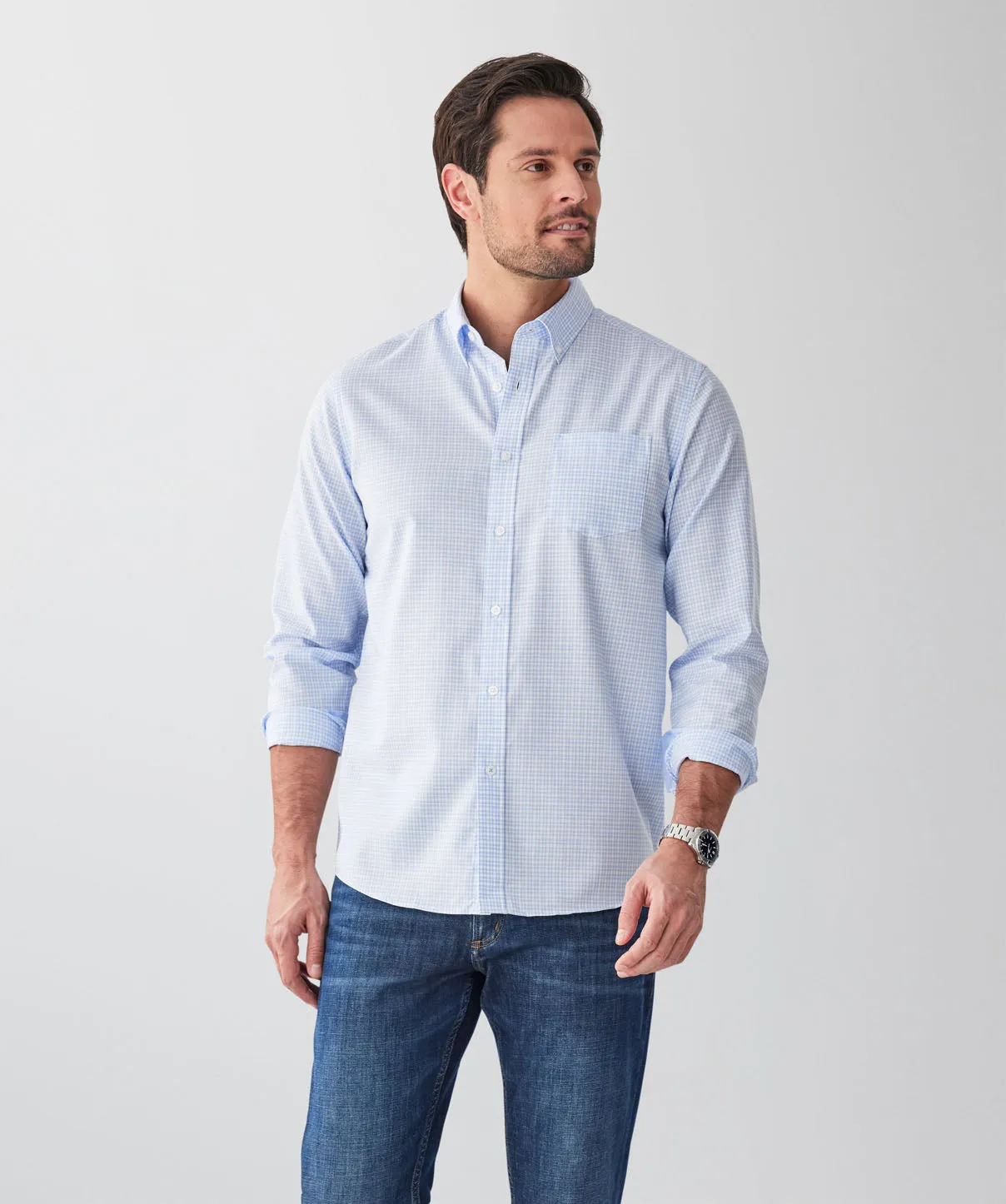 Easy Care Twill Check Long Sleeve Shirt - Blue sold by GAZMAN