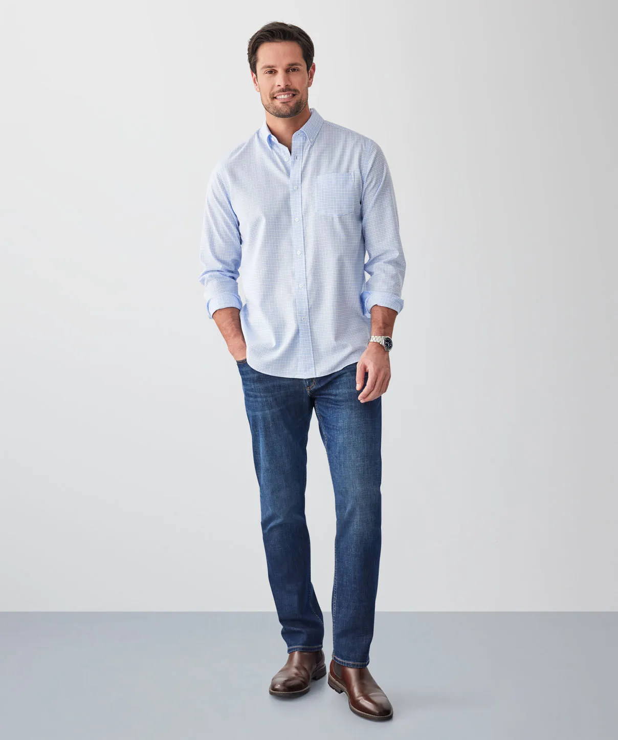 Easy Care Twill Check Long Sleeve Shirt - Blue sold by GAZMAN product image thumbnail 4