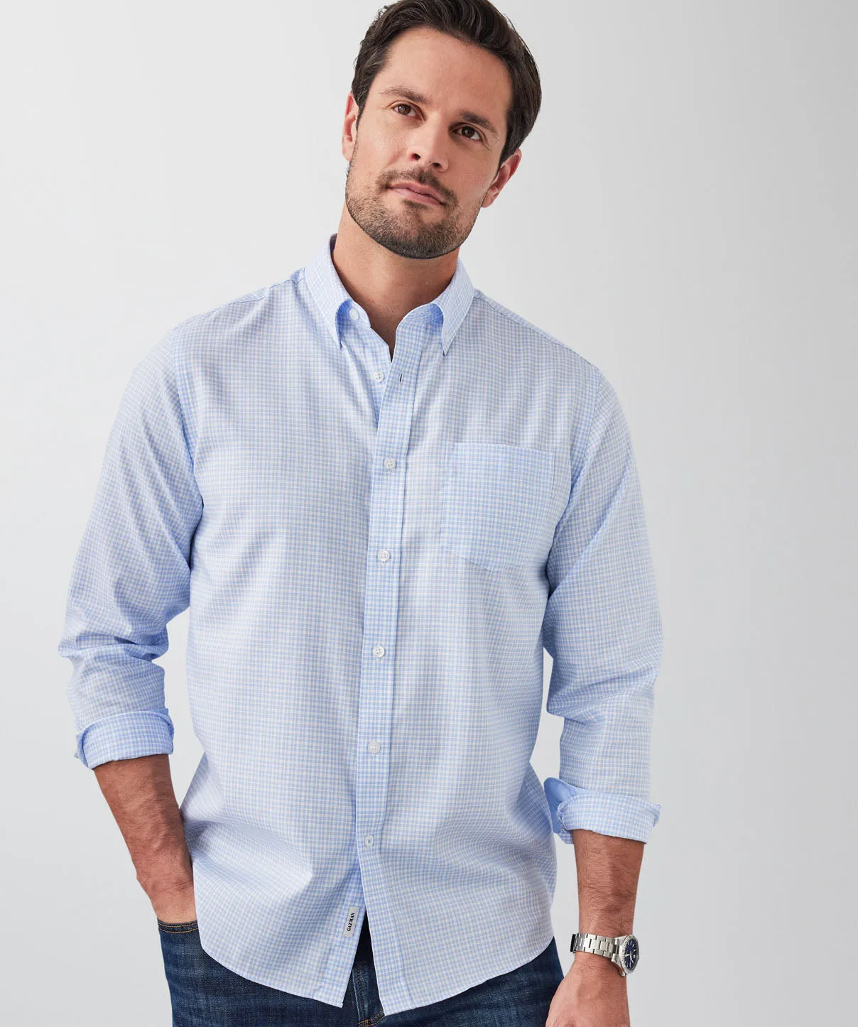 Easy Care Twill Check Long Sleeve Shirt - Blue sold by GAZMAN product image thumbnail 3