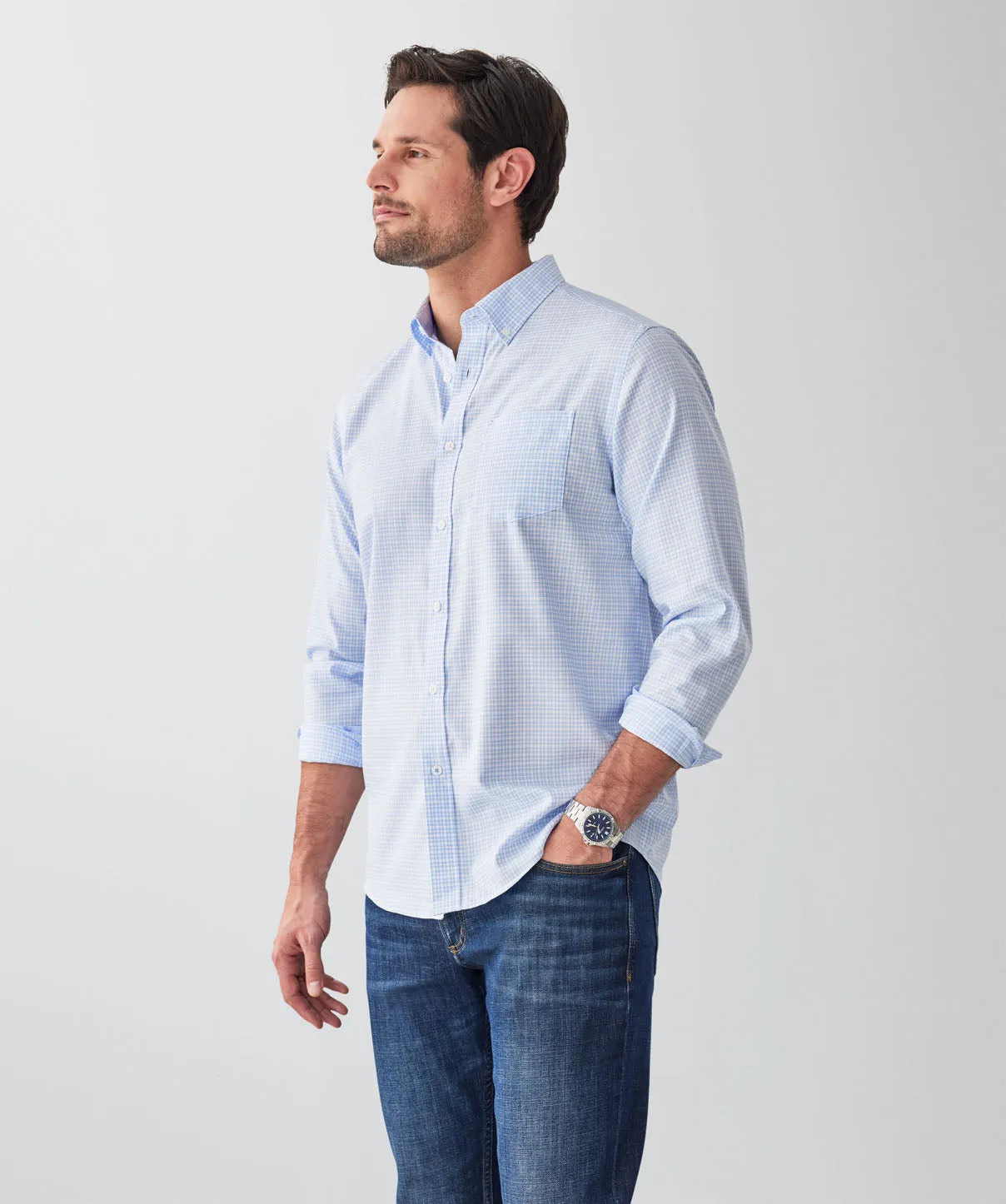 Easy Care Twill Check Long Sleeve Shirt - Blue sold by GAZMAN product image thumbnail 5