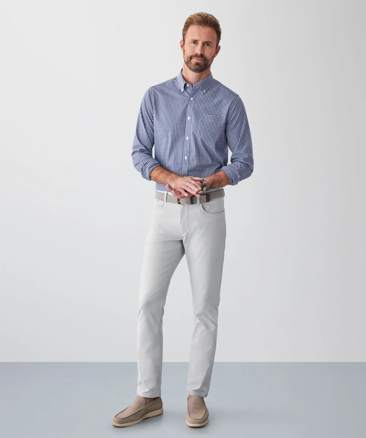 Tailored Fit GAZFLEX Performance Oxford Gingham Long Sleeve Shirt - Navy sold by GAZMAN product image thumbnail 4