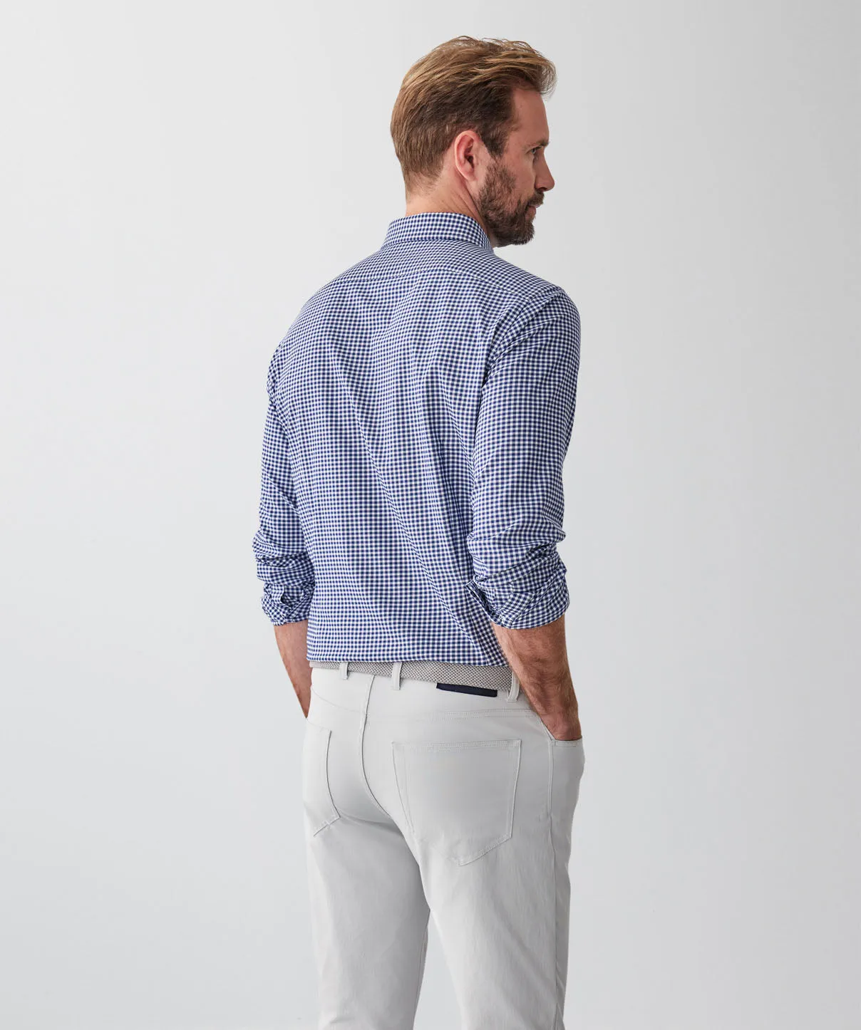 Tailored Fit GAZFLEX Performance Oxford Gingham Long Sleeve Shirt - Navy sold by GAZMAN product image thumbnail 2