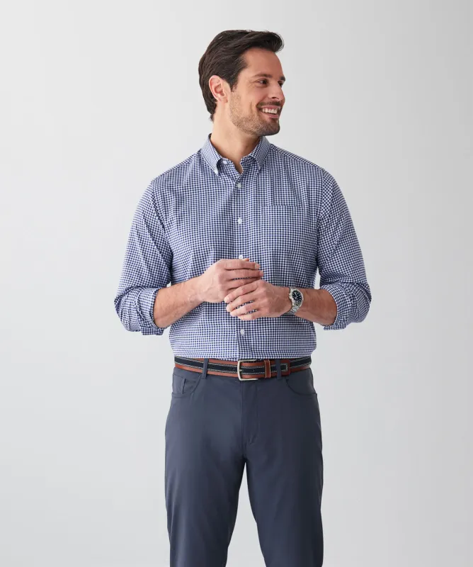 GAZFLEX Performance Oxford Gingham Long Sleeve Shirt - Navy sold by GAZMAN