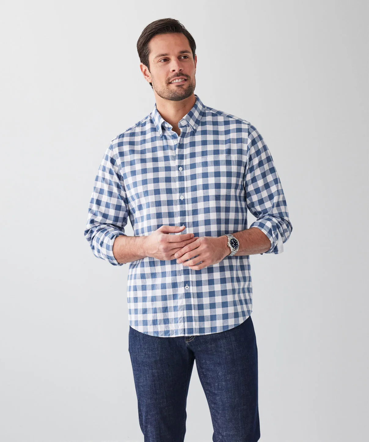 Casual Check Long Sleeve Shirt - Denim sold by GAZMAN